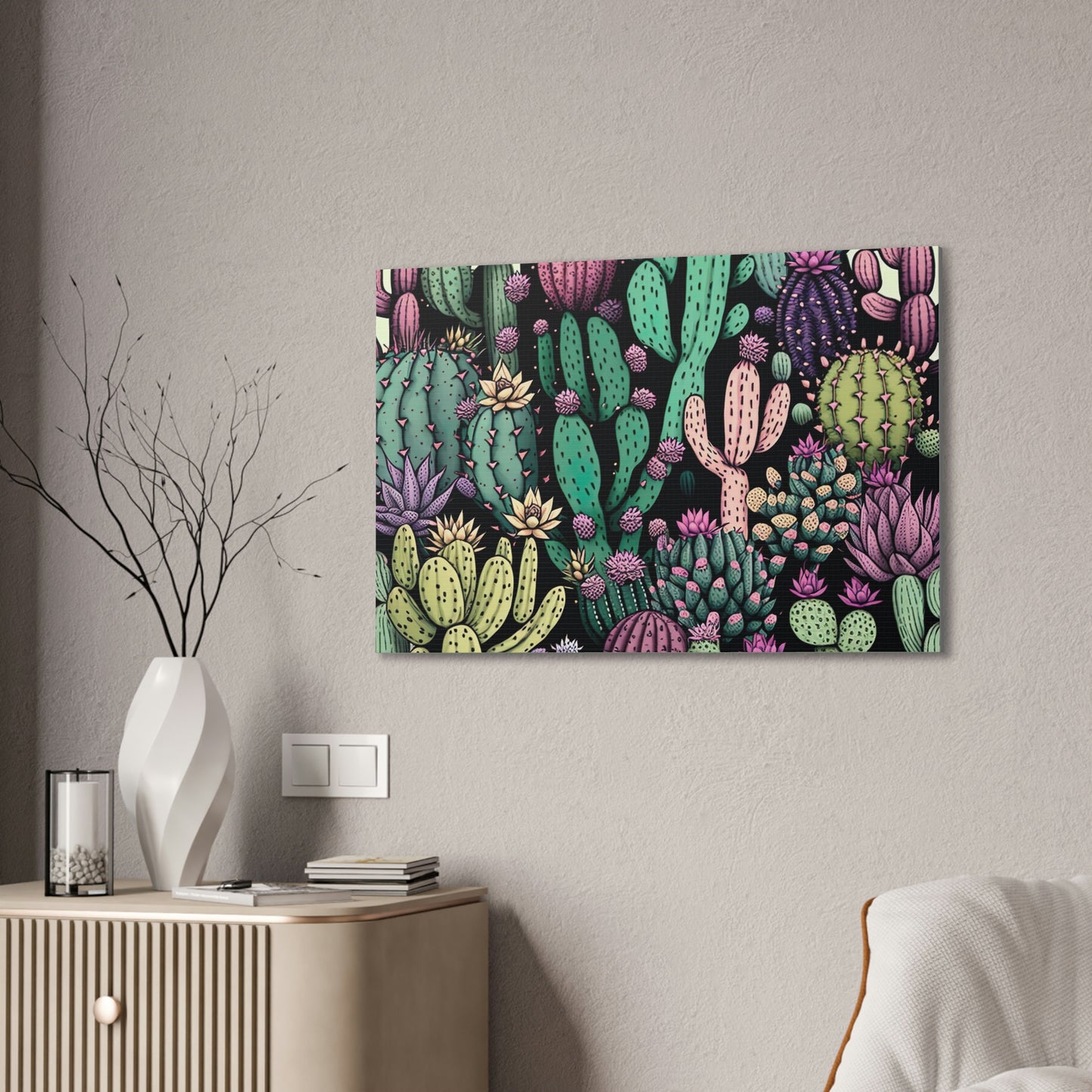 Canvas Cactus Prints, Botanical Wall Art, Cactus Floral Wall Art, Botanical Print Kitchen Decor, Nature Wall Art, Colorful Canvas Print