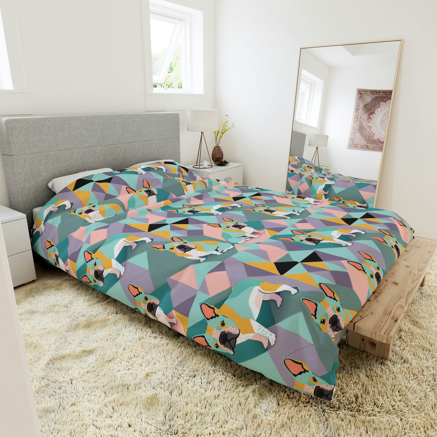 Frenchie Bulldogs Duvet Cover in 3 Sizes, King Duvet Cover, Twin Duvet Cover, Queen Duvet Cover, Gifts for Dog Lovers