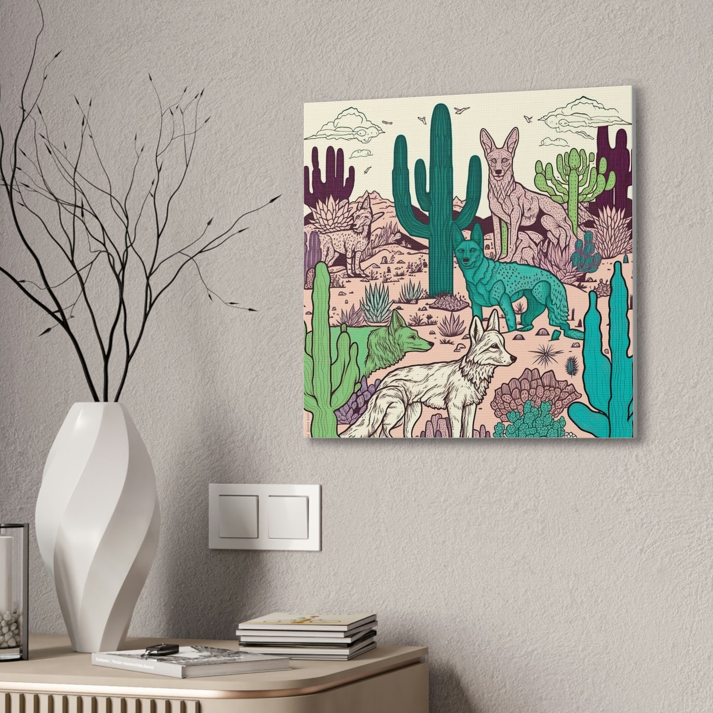 Rainbow Pastel Coyote, Minimalist Coyotes Canvas, Colorful Wolf Canvas Art, Wildlife Animal Wall Art, Animal Canvas Decor