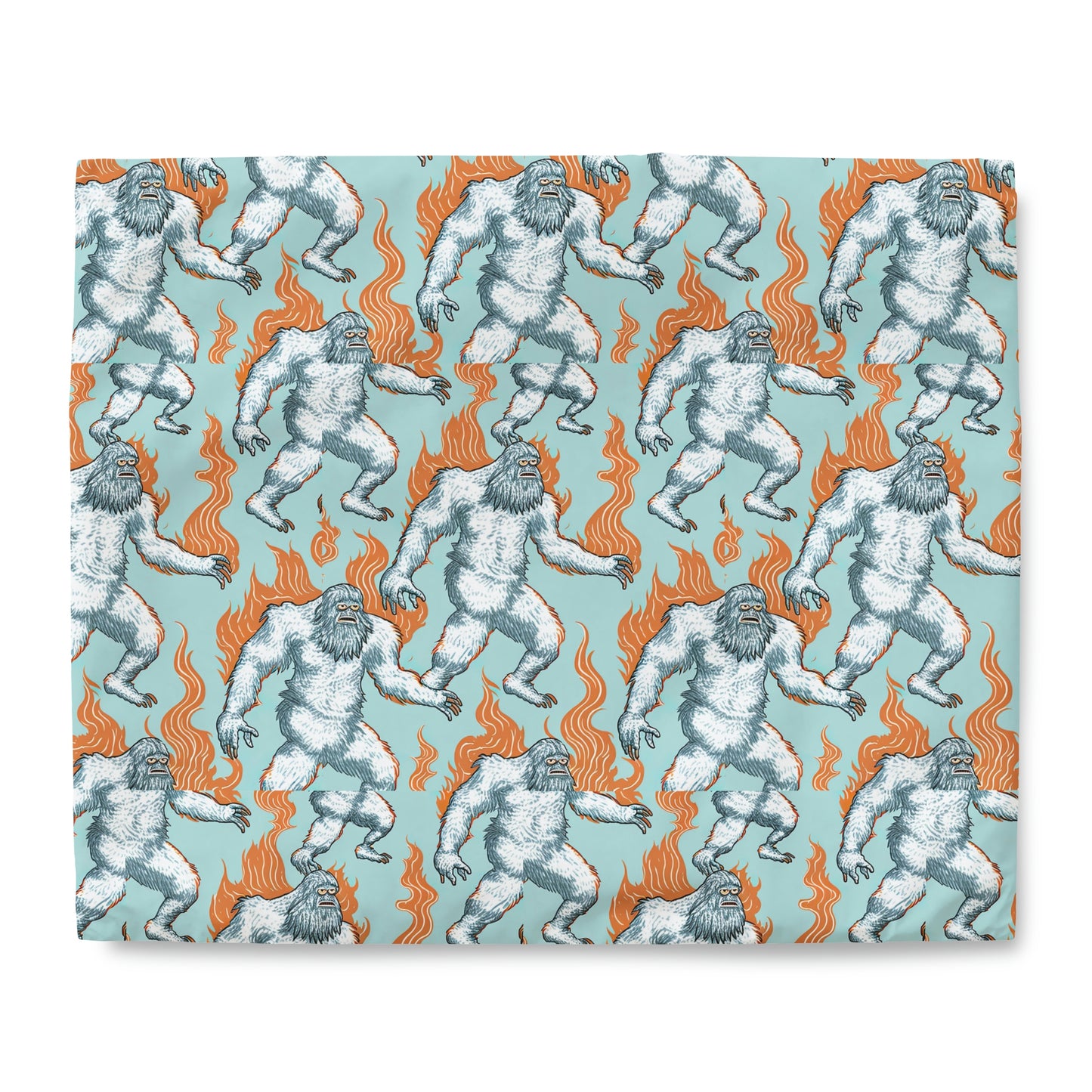 Sasquatch on Fire Blue Duvet Cover, King Duvet Cover, Queen Duvet Cover, Twin Unique Duvet Cover, Gift for Animal Lovers