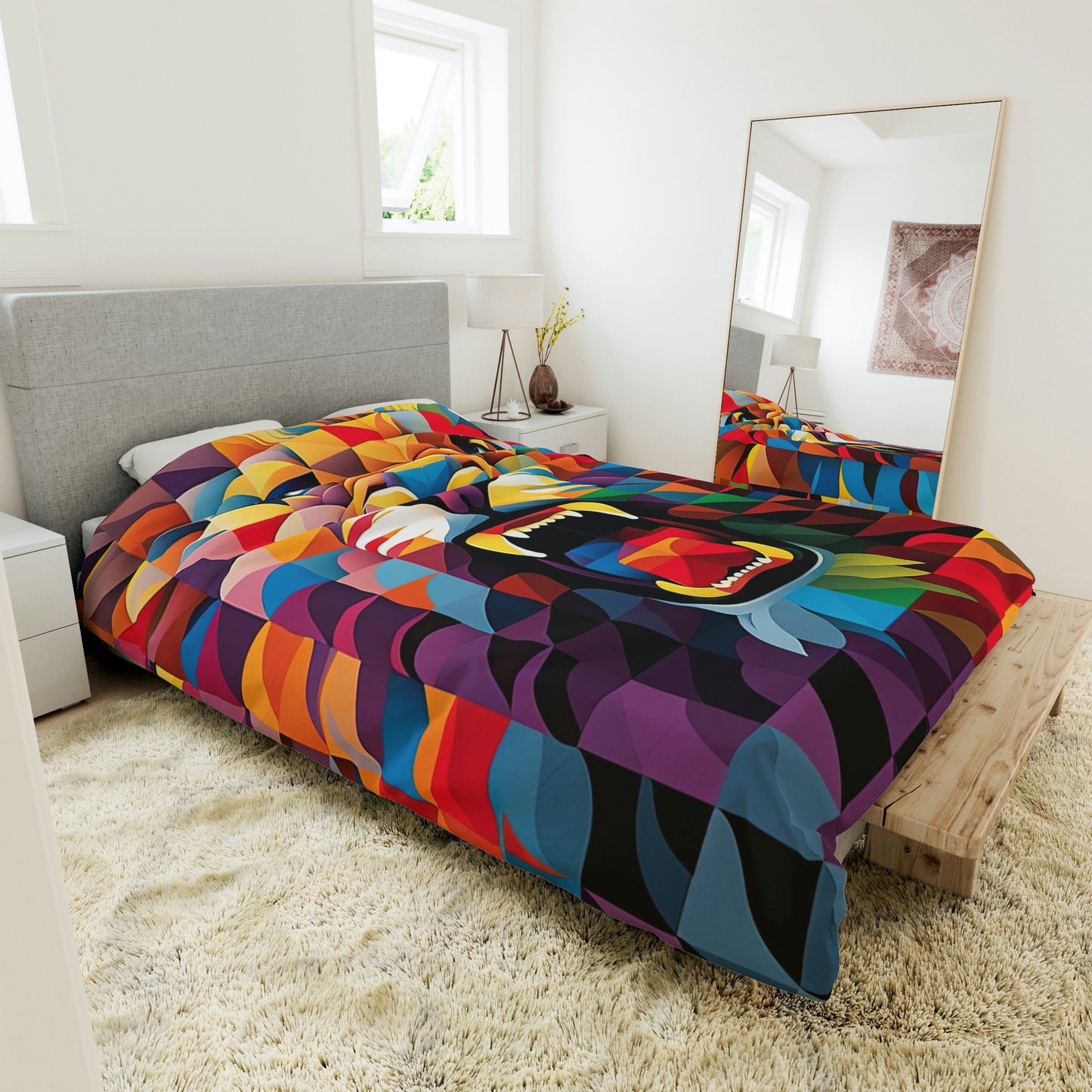 Roaring Lion Colorful Duvet Cover, Lion King Duvet Cover, Animal Print Designer Duvet, Modern Twin Duvet Cover