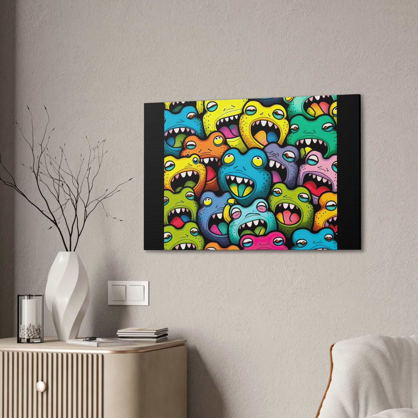 Rainbow Monsters Canvas Wall Art, Colorful Gothic Wall Art, Spooky Decor Monster Wall Art, Above Bed Wall Decor, Housewarming Gift