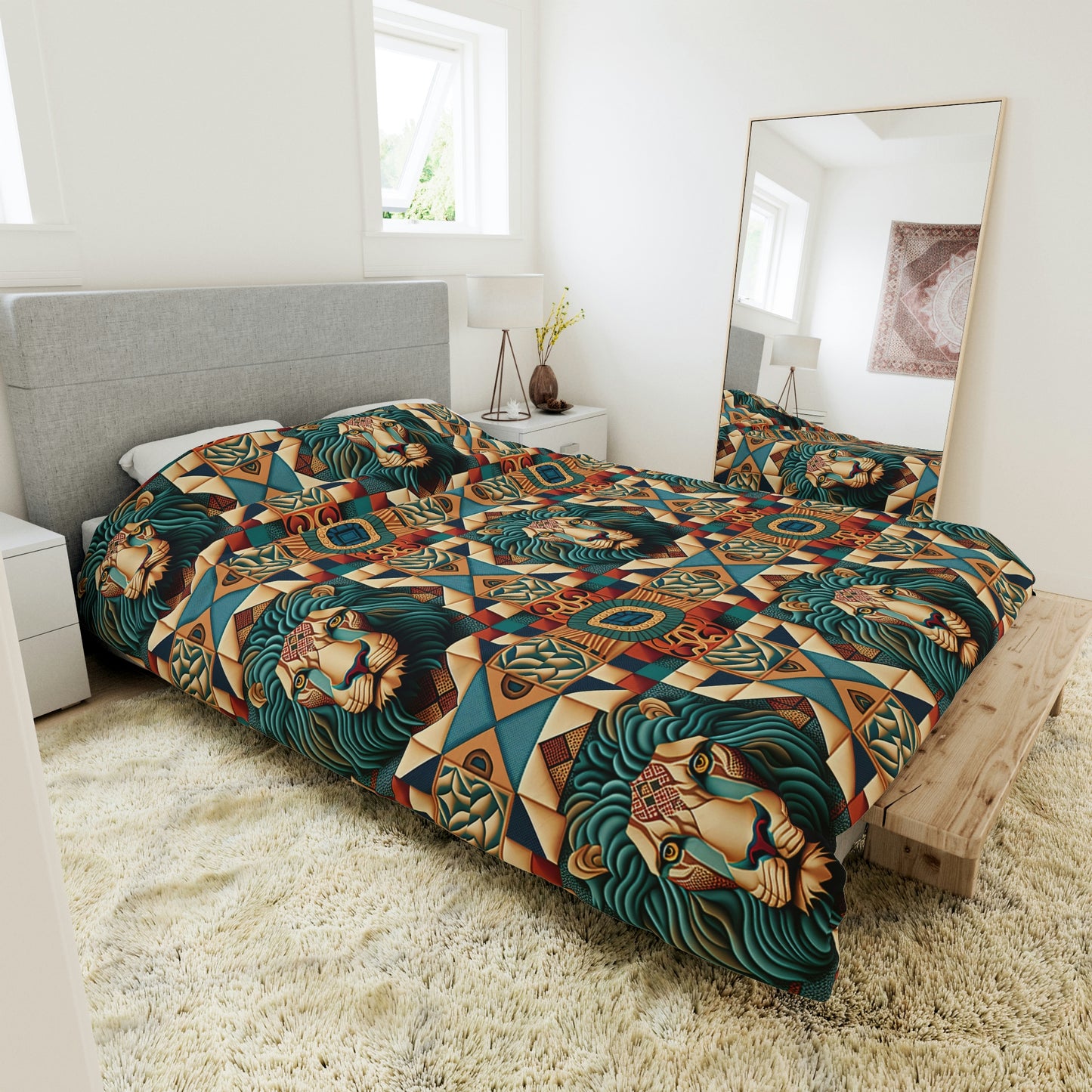 Geometric Print Colorful Duvet Cover, Lion King Duvet Cover, Linen Designer Duvet Cover, Modern Twin Duvet Cover