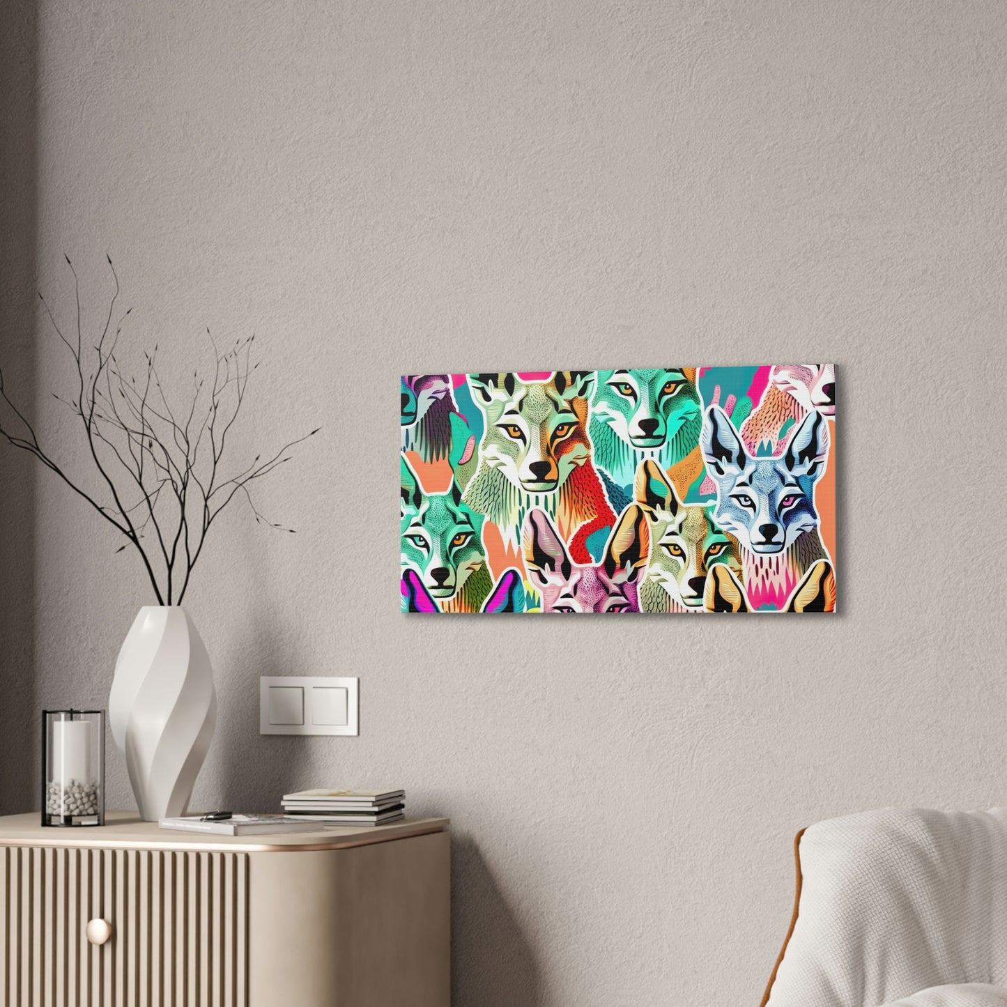 Disco Coyote Wall Art, Ai Coyote Canvas Art, Coyote Wall décor, Living Room Decor, Retro Animal Wall Art, Coyote Lovers Gift