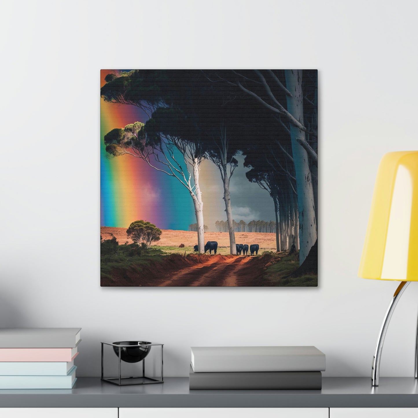 Farmhouse Wall Decor, Cattle Canvas Wall Art, Original Canvas Wall Art Print, Tree Painting Print, Cow Art Print on Canvas