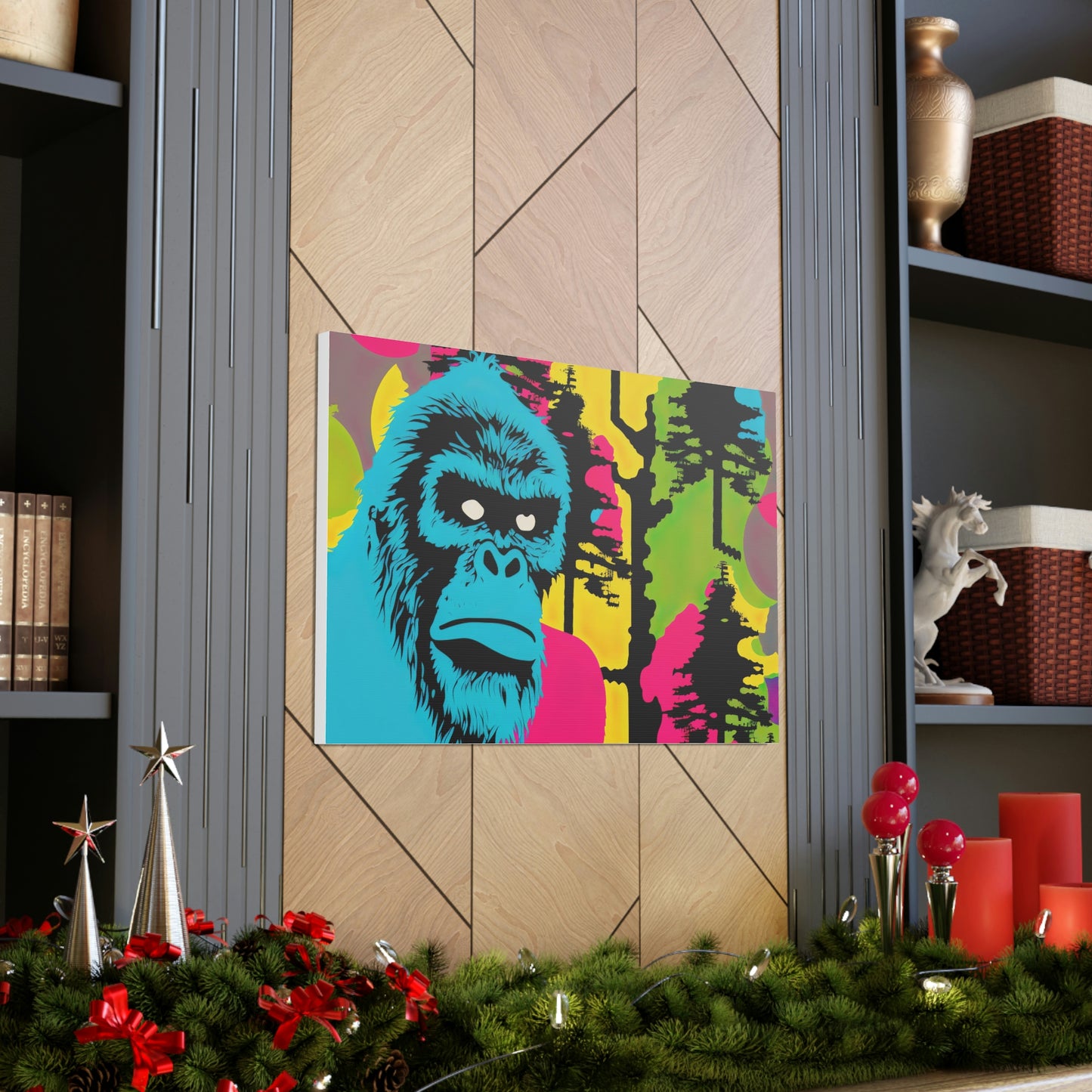 Forestry Sasquatch Pop Art Wall Decor, Colorful Canvas Wall Art, Sasquatch Animal Wall Decor, Modern Sasquatch Gifts,