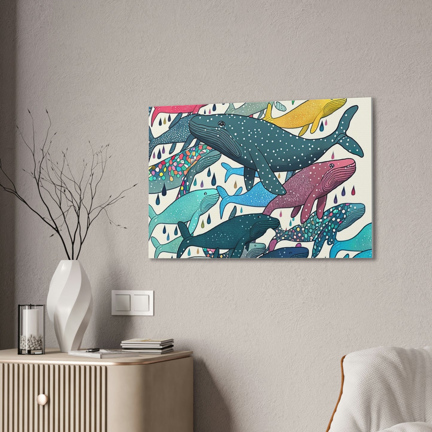Humpback Whales Canvas Wall Art, Nature Decor Whales Wall Art, Multicolored Whale Wall Decor, Colorful Animal Wall Art