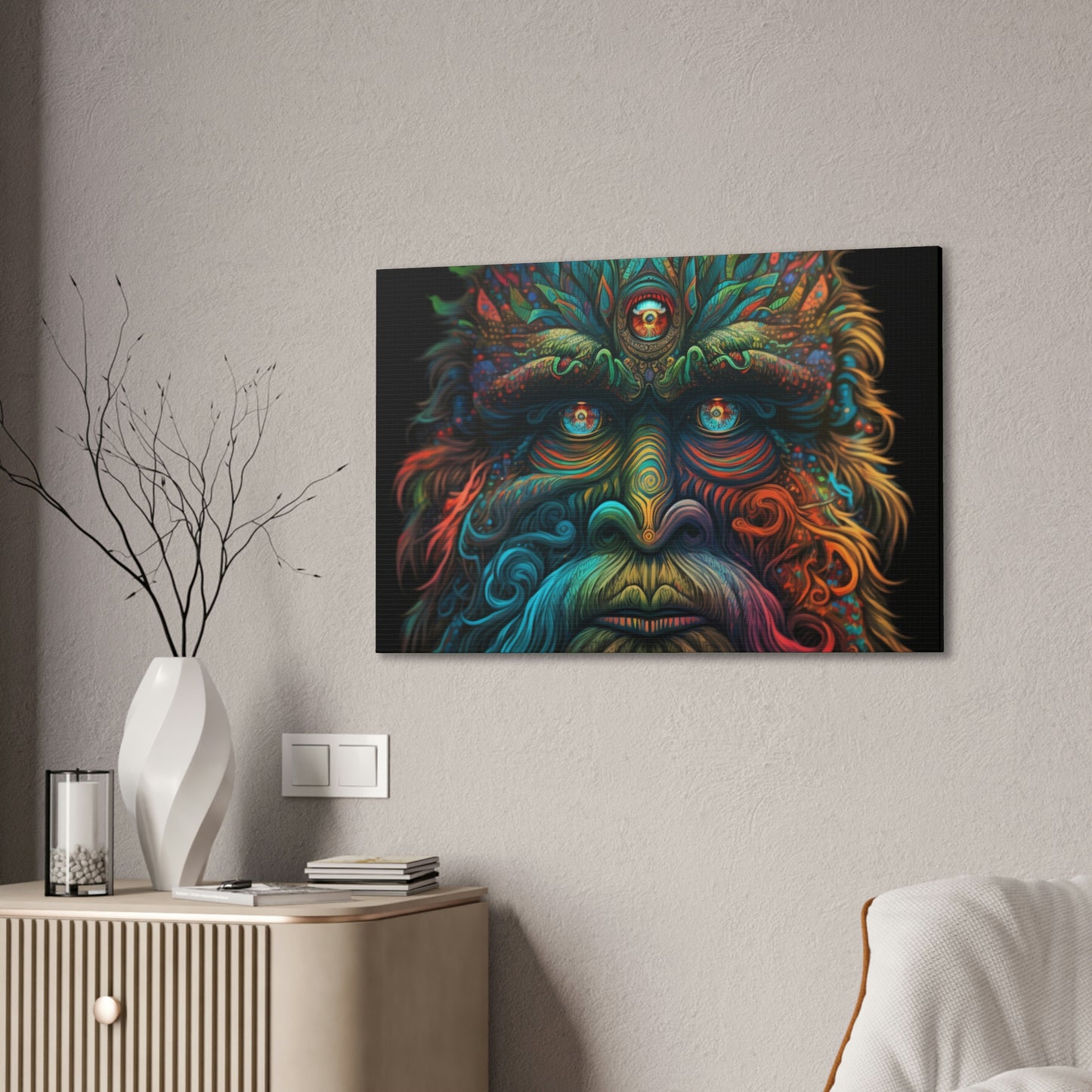 Psychedelic Third Eye Wall Art, Sasquatch Canvas Wall Art, Colorful Trippy Art Animal Wall Decor, Monster Art, Animal Lover Gift