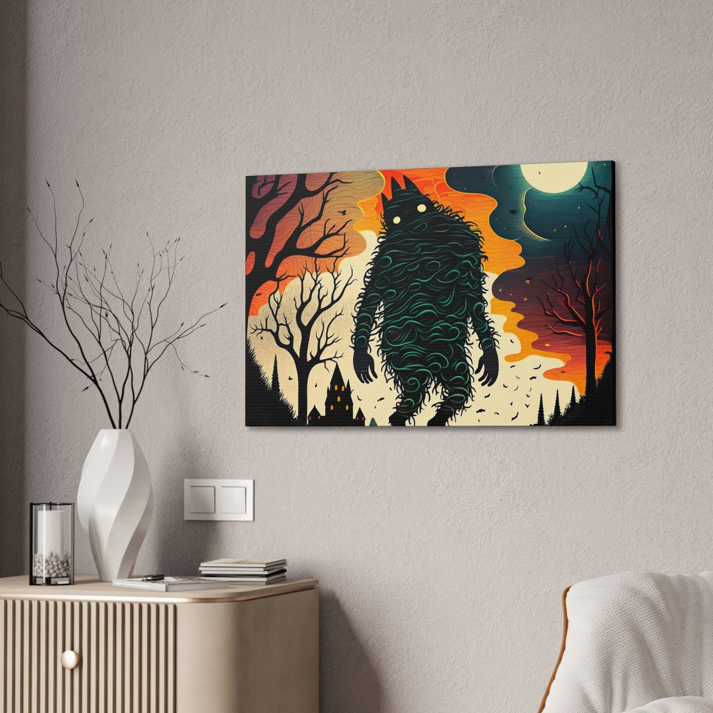 Werewolf Canvas Art Print, Psychedelic Wall Art, Spooky Art Print, Halloween Wall Art, Horror Art Print, Animal Lover Gift