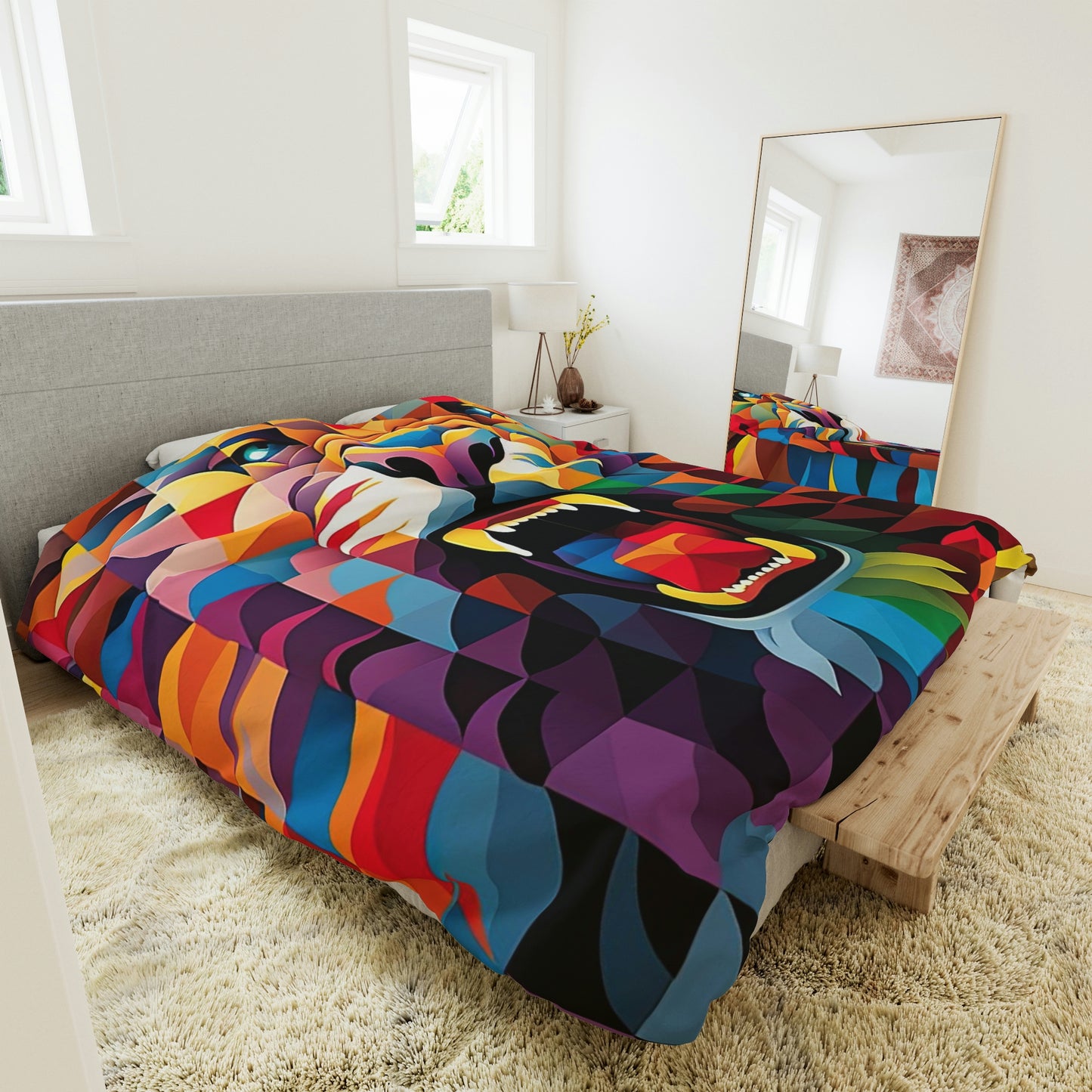 Roaring Lion Colorful Duvet Cover, Lion King Duvet Cover, Animal Print Designer Duvet, Modern Twin Duvet Cover