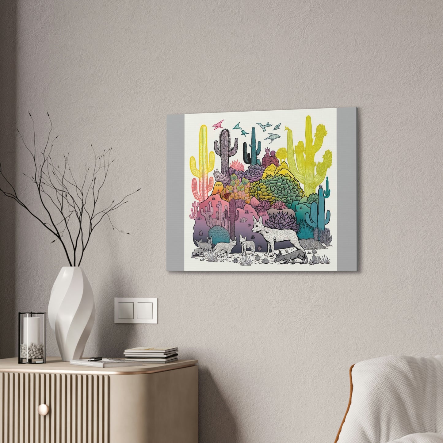Coyote Art Print, Cactus Art Print, Nature Wall Art, Wildlife Art, Animal Wall Decor, Gallery Wall Prints, Animal Lover Gift