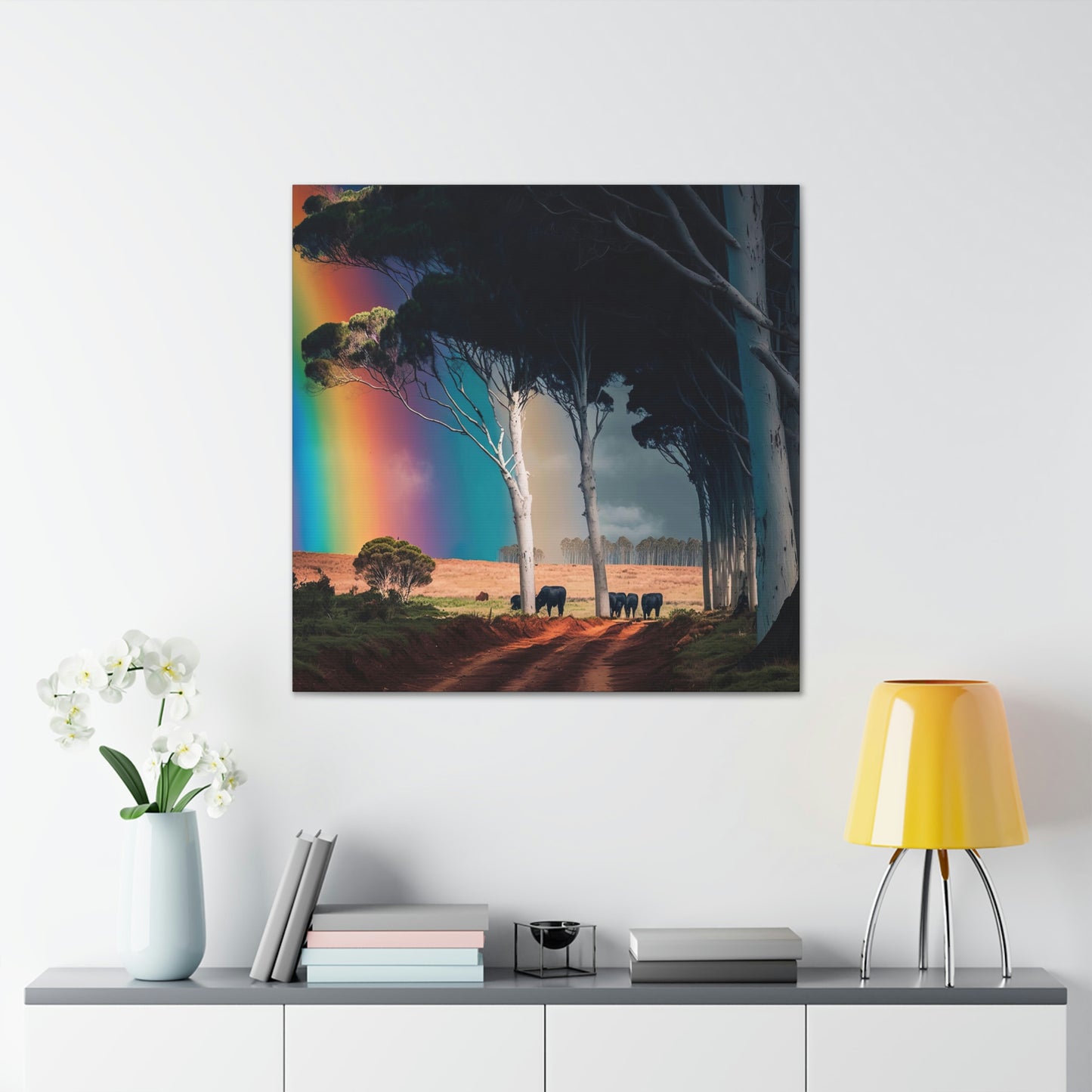 Farmhouse Wall Decor, Cattle Canvas Wall Art, Original Canvas Wall Art Print, Tree Painting Print, Cow Art Print on Canvas