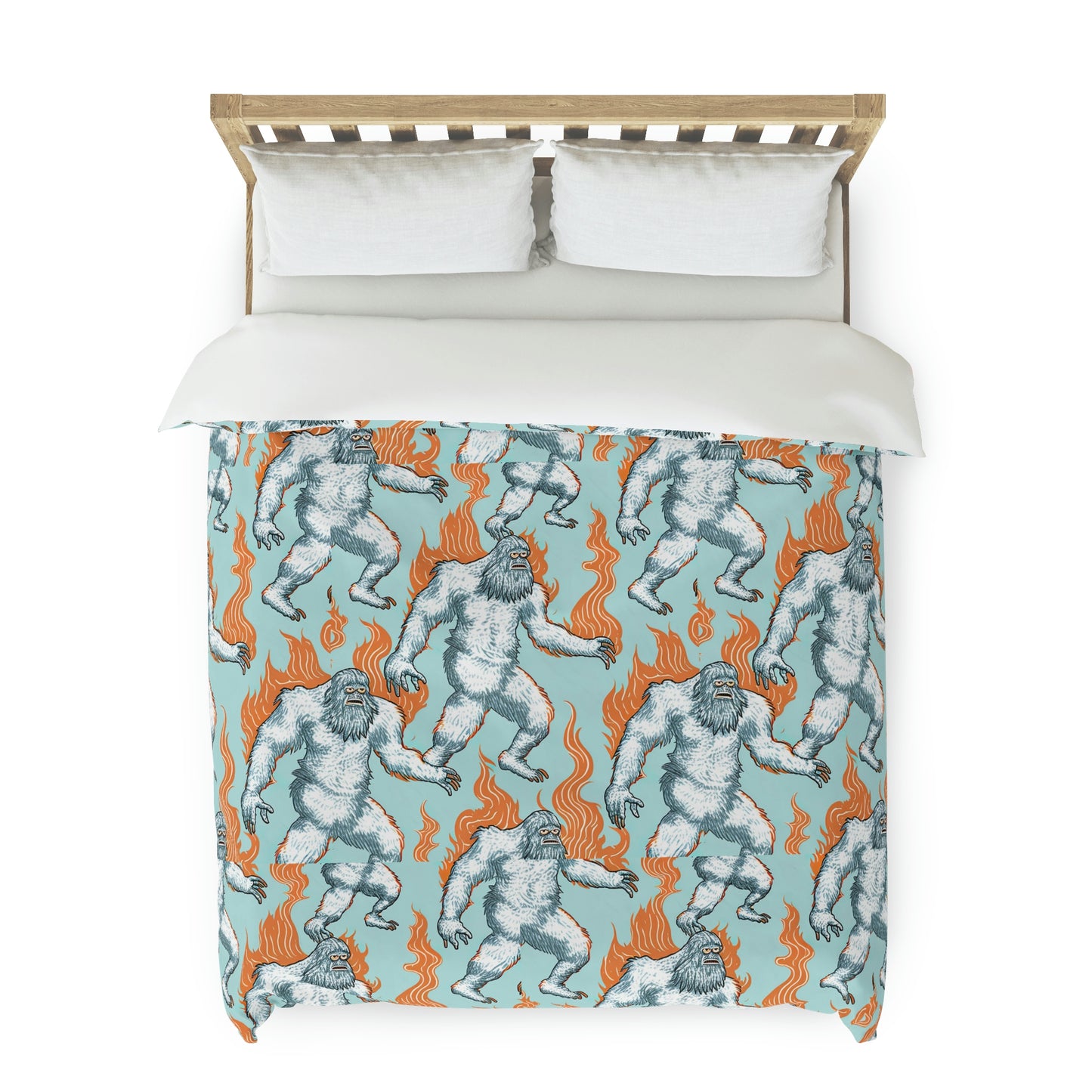 Sasquatch on Fire Blue Duvet Cover, King Duvet Cover, Queen Duvet Cover, Twin Unique Duvet Cover, Gift for Animal Lovers