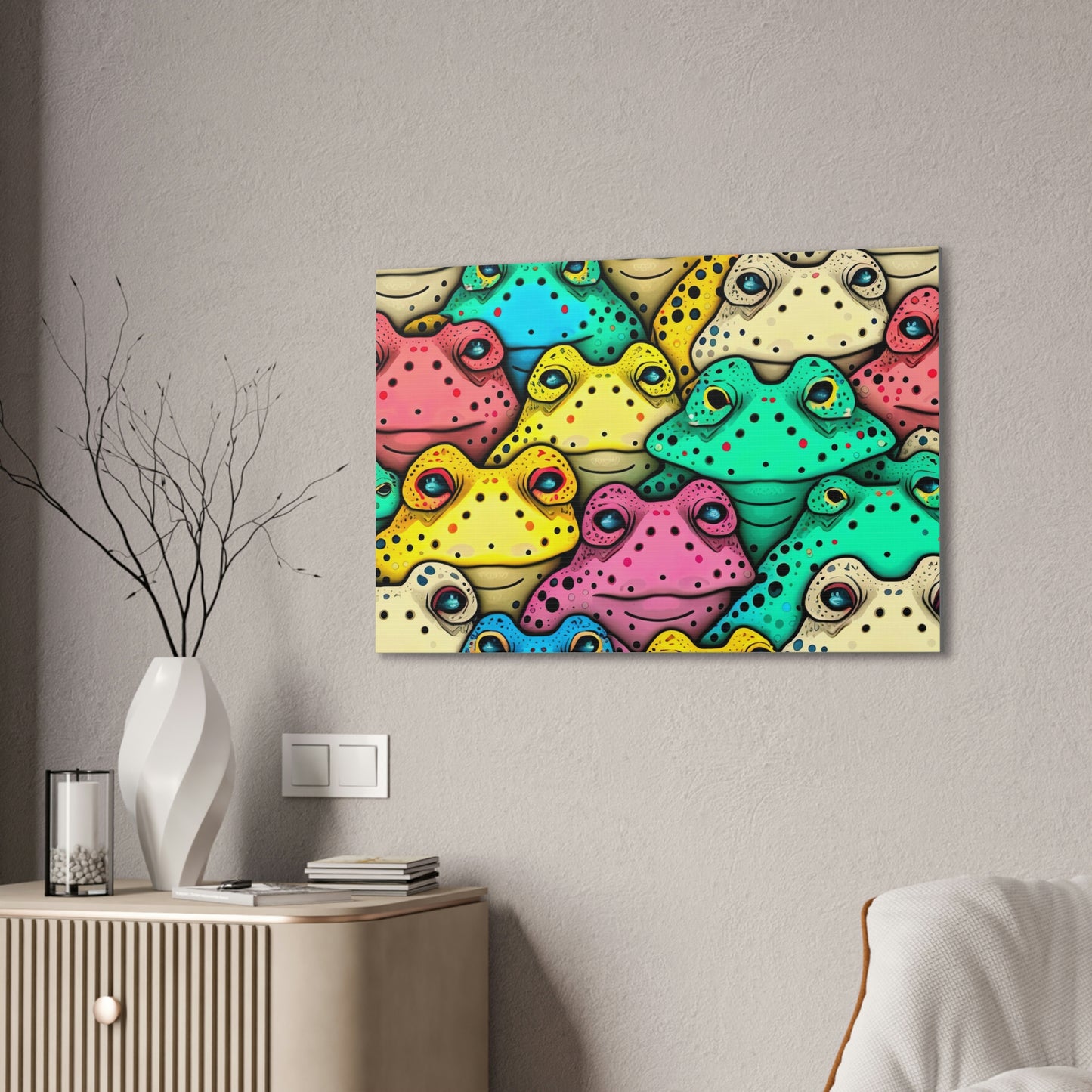 Trippy Toads Looking Canvas Wall Art, Toad Decor Nature Wall Art, Colorful Toad Art Boho Wall Decor, Housewarming Gift