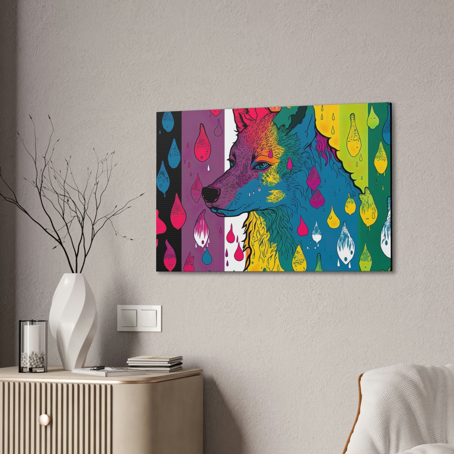 Canvas Wolf Wall Art, Coyote Colorful Wall Art, Above Bed Wolf Wall Decor, Wildlife Art Animal Lover Gift