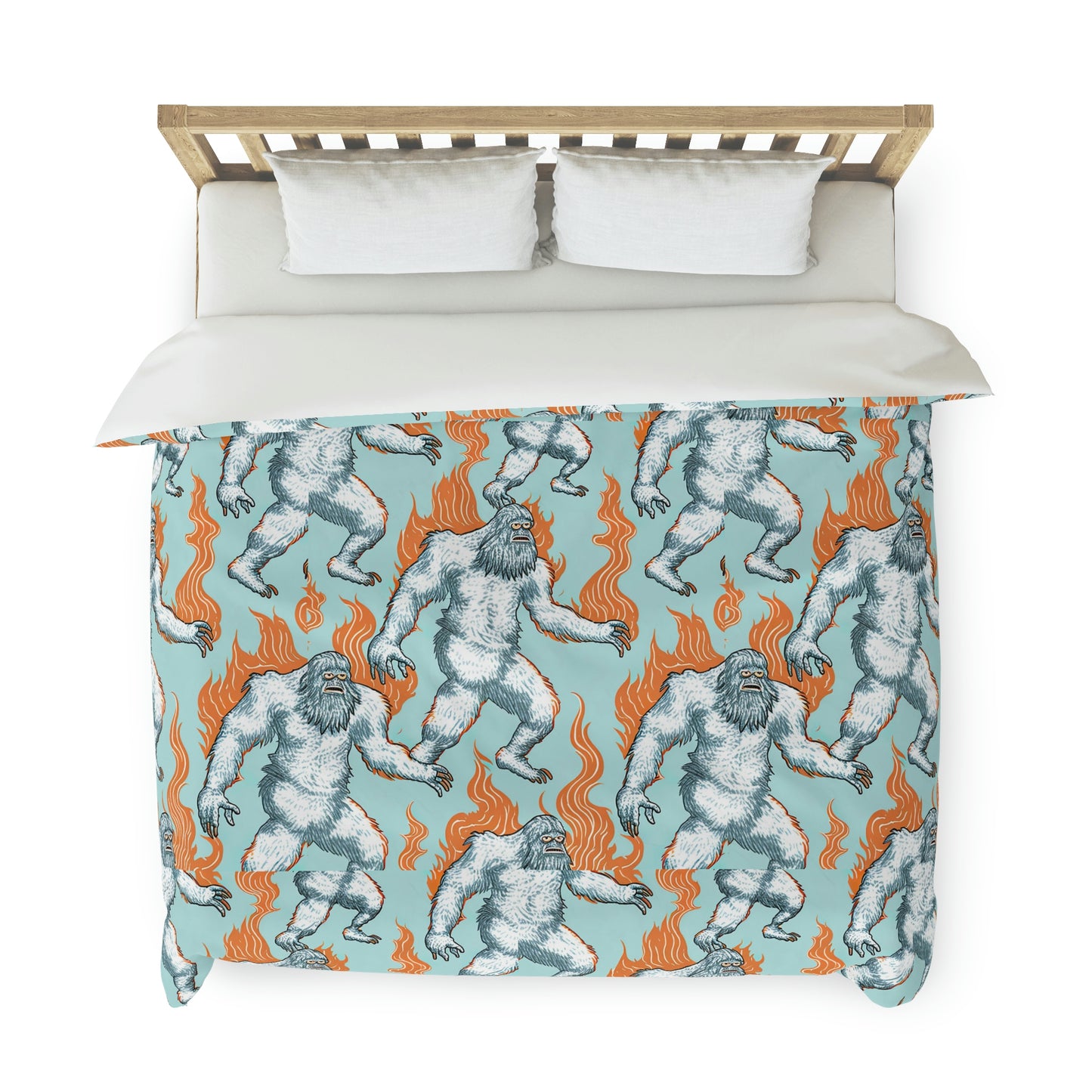 Sasquatch on Fire Blue Duvet Cover, King Duvet Cover, Queen Duvet Cover, Twin Unique Duvet Cover, Gift for Animal Lovers