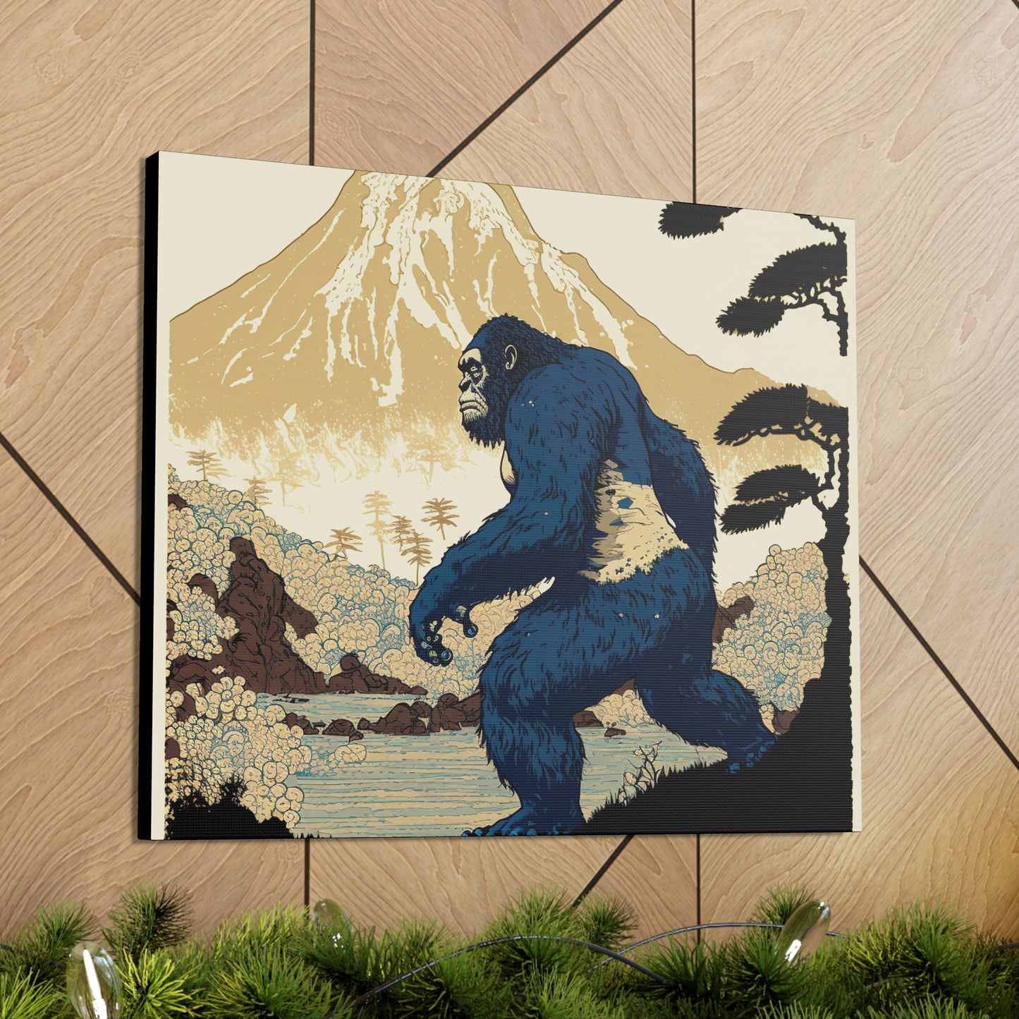 Sasquatch Japan Animal Wall Decor, Mountain Painting On Canvas, Above Bed Wall Decor, Sasquatch Gifts Canvas