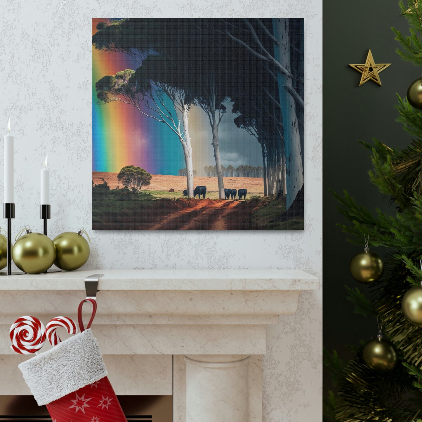 Farmhouse Wall Decor, Cattle Canvas Wall Art, Original Canvas Wall Art Print, Tree Painting Print, Cow Art Print on Canvas