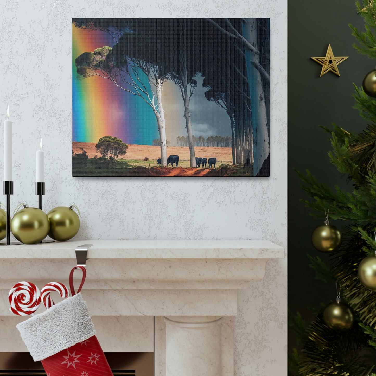 Farmhouse Wall Decor, Cattle Canvas Wall Art, Original Canvas Wall Art Print, Tree Painting Print, Cow Art Print on Canvas