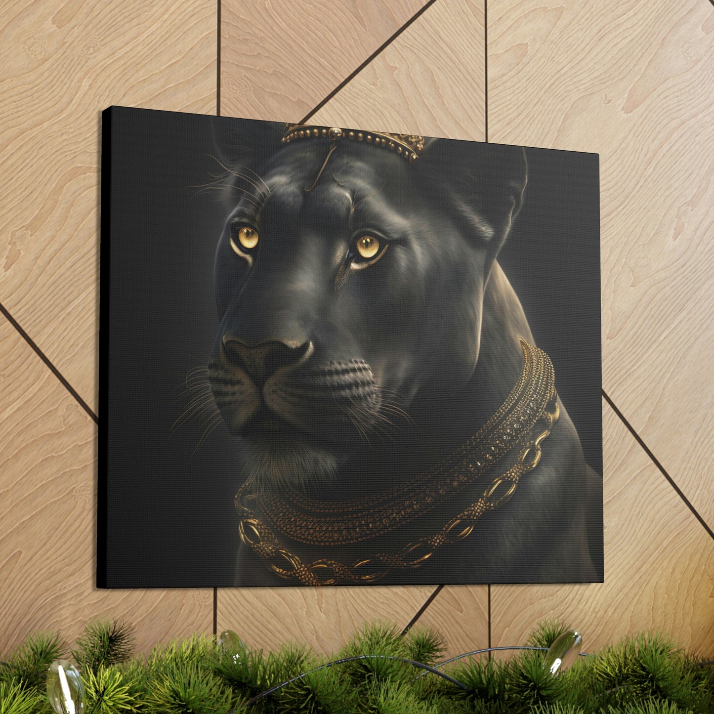 Black Queen Lioness Animal Canvas Portrait, Animal Portrait Canvas Wall Art, Black Lioness Animal Painting, Animal Art Print
