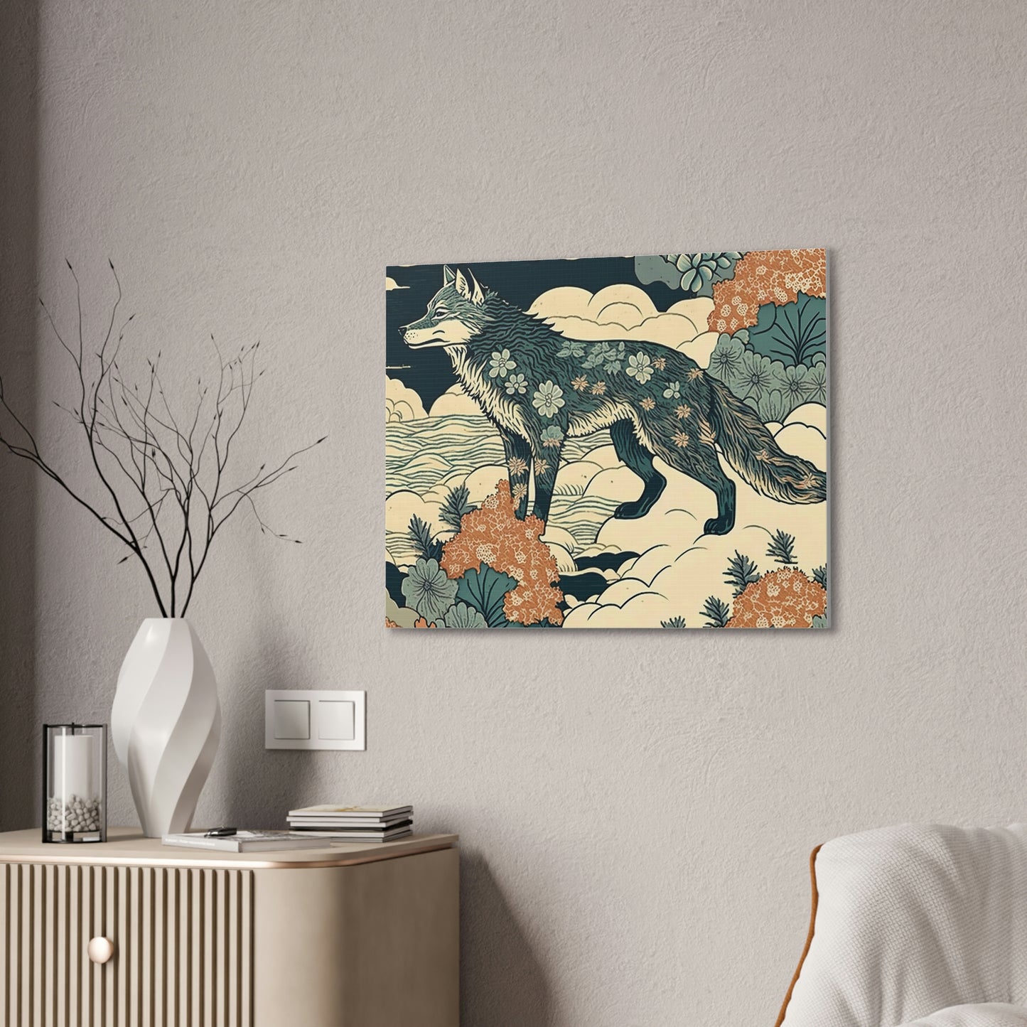 Floral Fox Canvas Wall Art, Wildlife Art Animal Wall Decor, Floral Decor Fox Wall Art, Nature Flowers Wall Art, Housewarming Gift