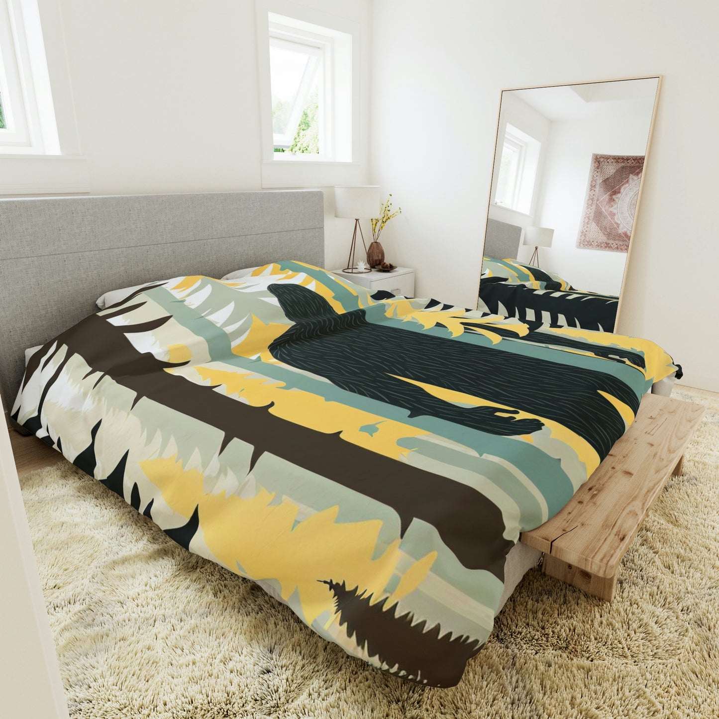 Sasquatch King Duvet Cover, Forest Animal Prints Duvet Cover, Designer Duvet Cover, Aesthetic Duvet Bed Decor