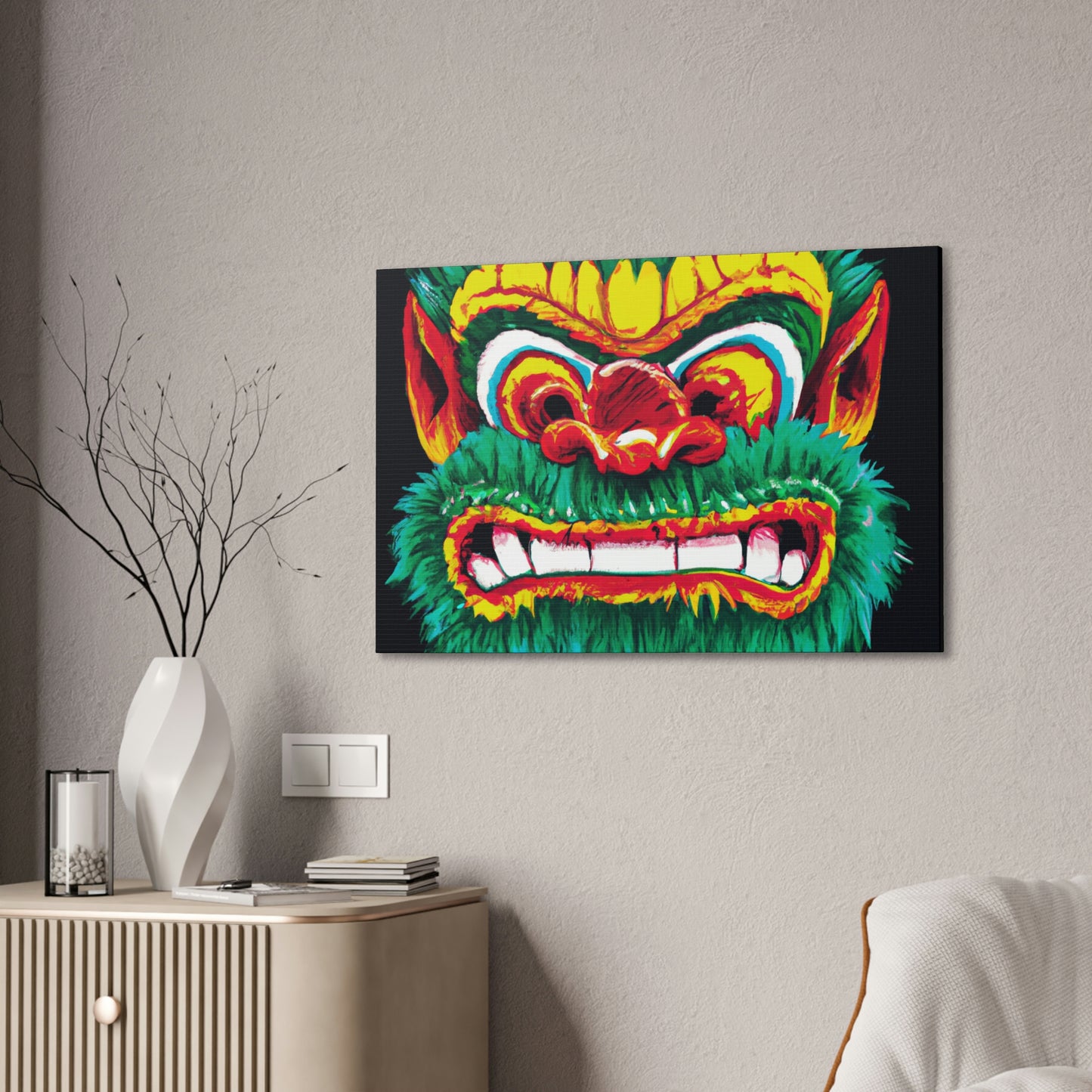 Colorful Stretched Monster Illustration Art, Monster Decor Canvas Wall Art, Spooky Decor Monster Wall Art, Gothic Wall Art