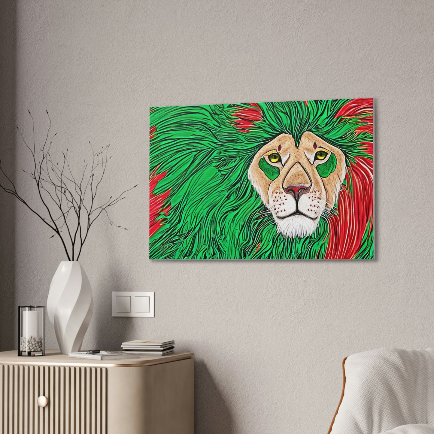 Green Lion Canvas Wall Art, Wall Decor, Abstract Lion Canvas Print, Living Room Lion Art, animal kingdom Canvas print, ready to hang decor