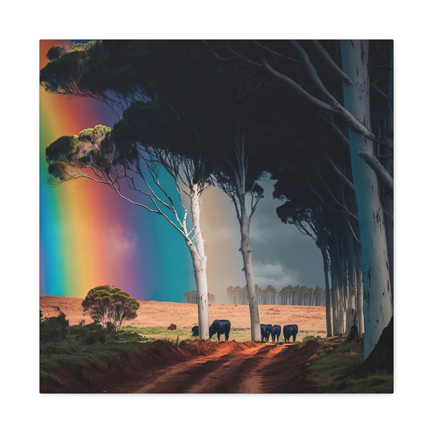 Farmhouse Wall Decor, Cattle Canvas Wall Art, Original Canvas Wall Art Print, Tree Painting Print, Cow Art Print on Canvas