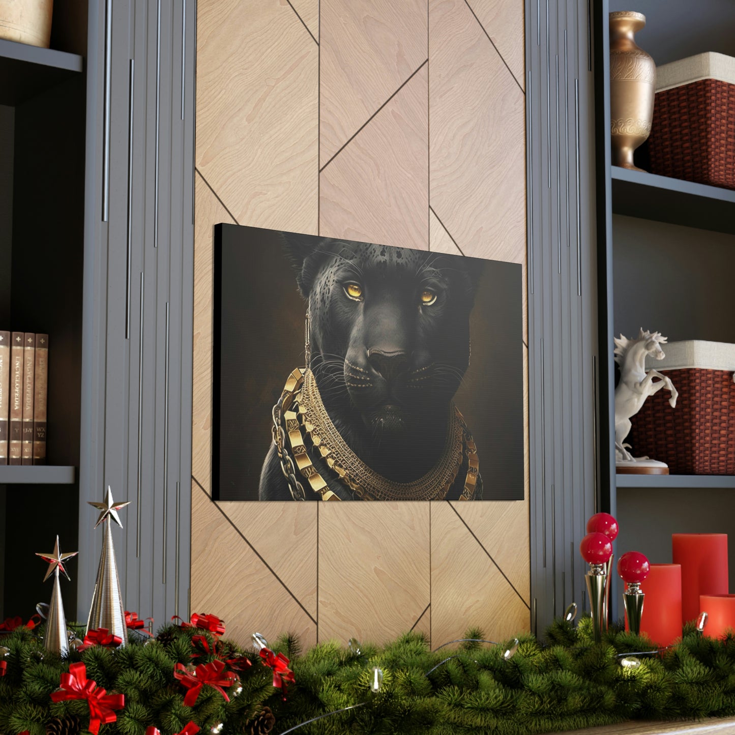 Black Royal Panther Wall Art, Animal Portrait Canvas Wall Art, Black Panther Animal Painting, Animal Art Print, Pet Canvas Portrait