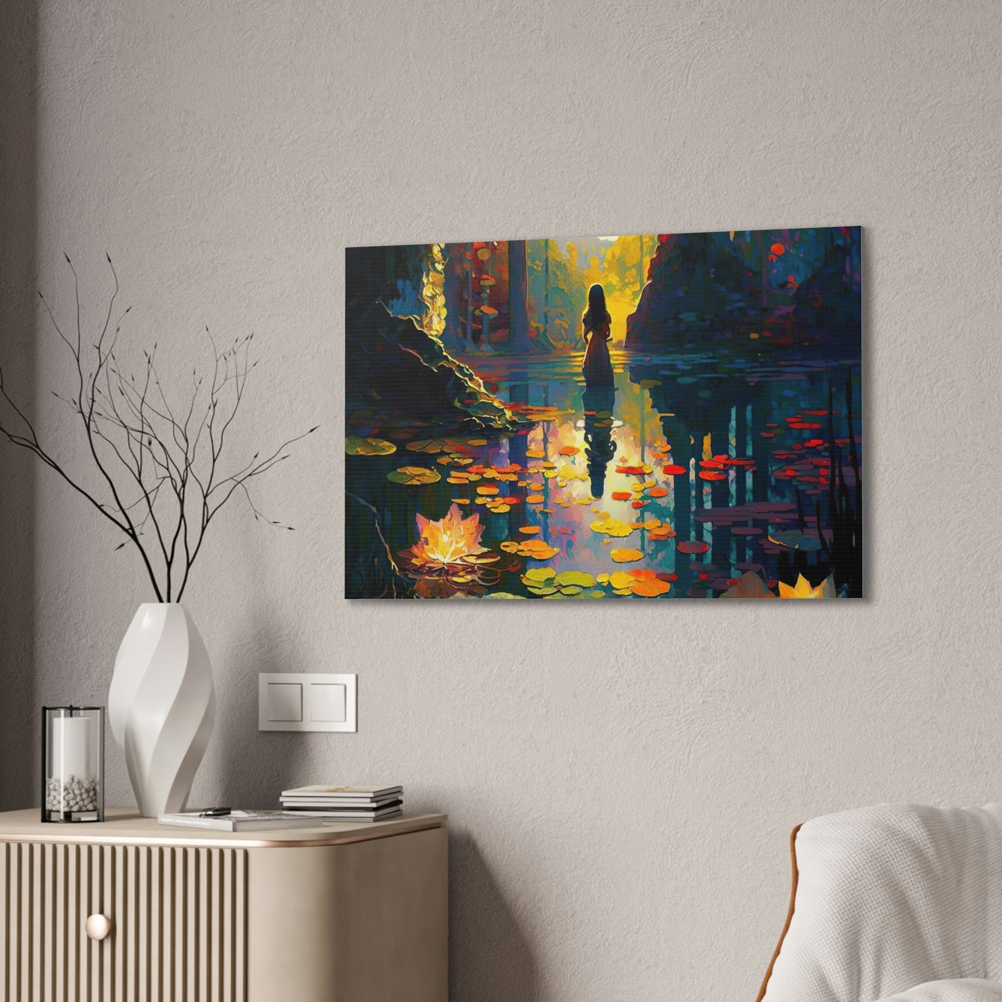 Girl Enchanted Forest Print Canvas Wall Art, Forest Decor Fantasy Wall Art, Botanical Art Floral Wall Decor, Nature Lover Gift