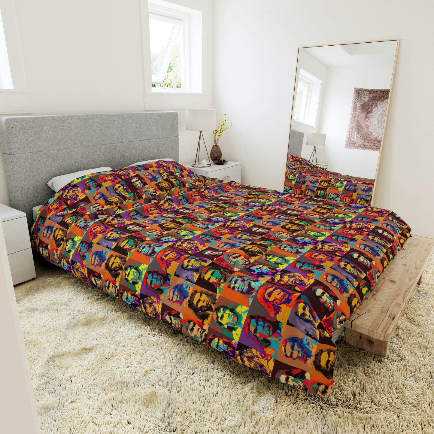 Neanderthal Portraits Pop Art Duvet Cover, King Duvet Cover, Queen Duvet Cover, Twin Duvet Cover, Toddler Duvet Cover