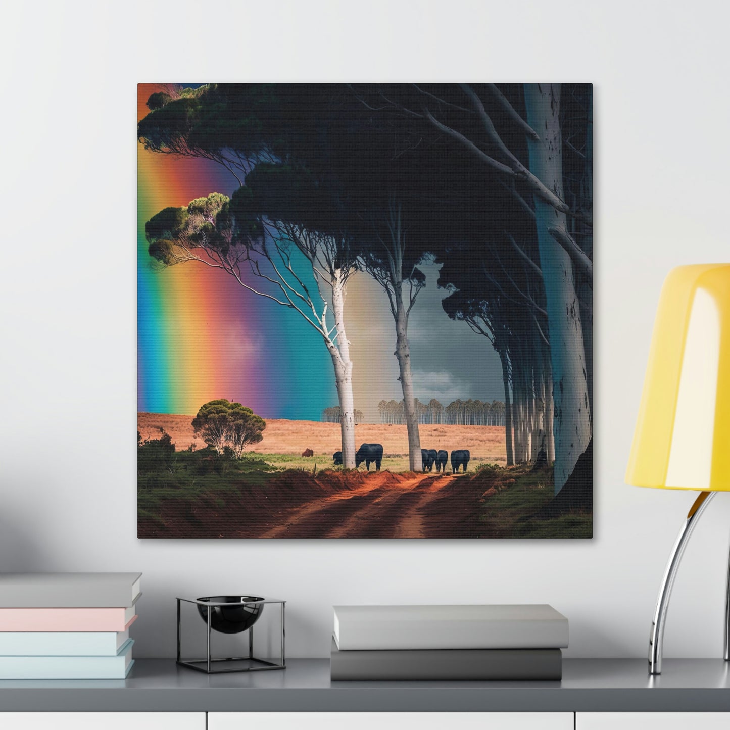 Farmhouse Wall Decor, Cattle Canvas Wall Art, Original Canvas Wall Art Print, Tree Painting Print, Cow Art Print on Canvas