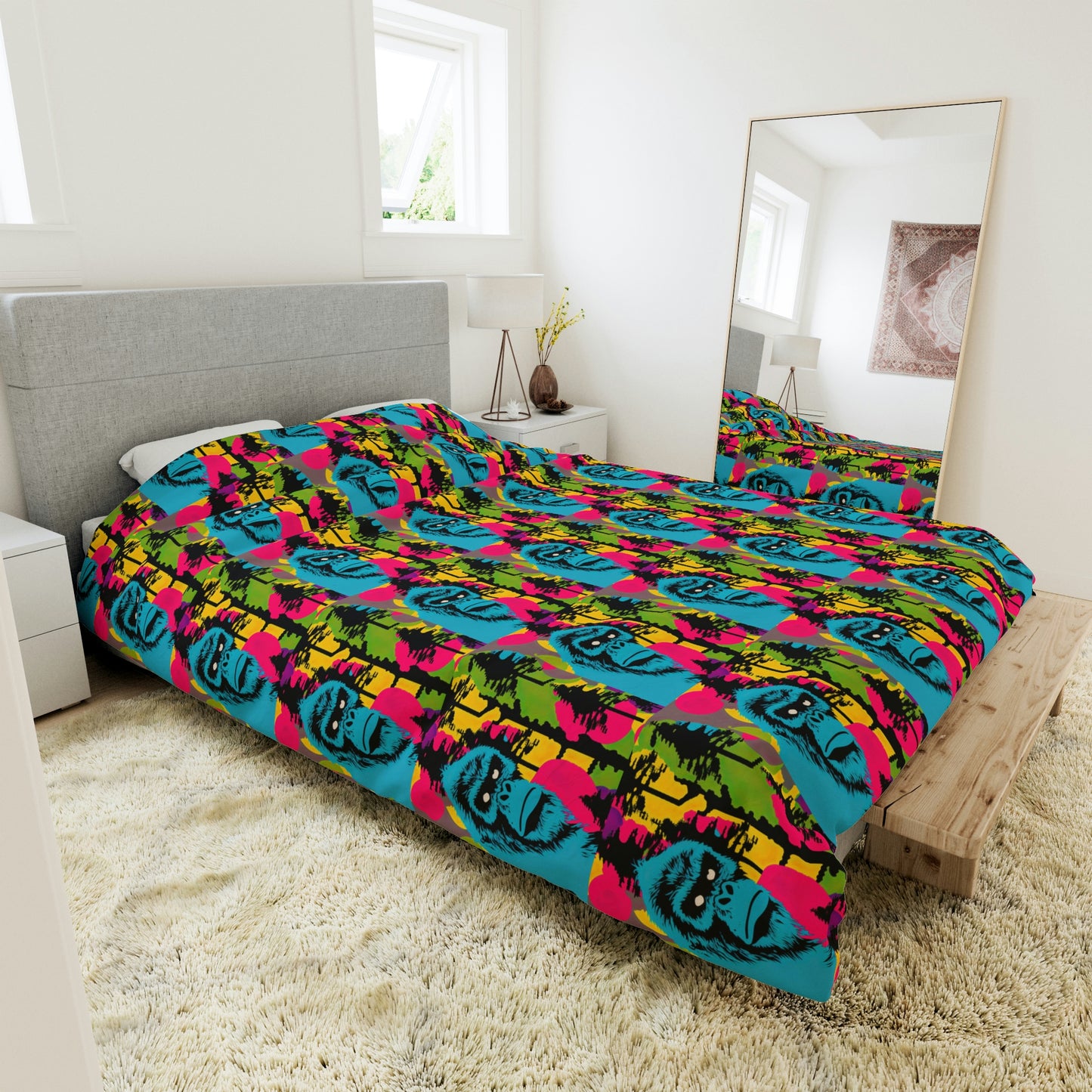 Blue Sasquatch Forest Duvet Cover, Colorful King Duvet Cover, Queen Duvet Cover, Twin Duvet Cover, Gift for Animal Lovers