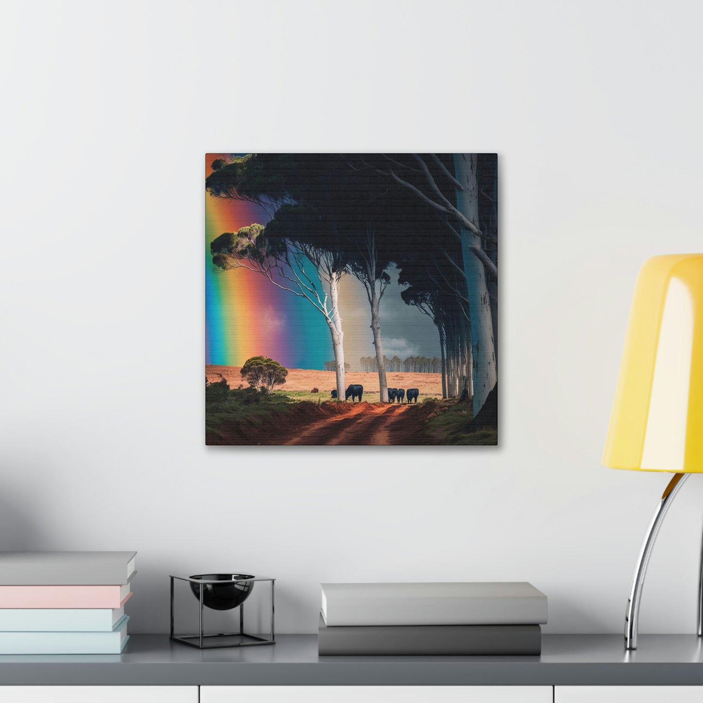 Farmhouse Wall Decor, Cattle Canvas Wall Art, Original Canvas Wall Art Print, Tree Painting Print, Cow Art Print on Canvas