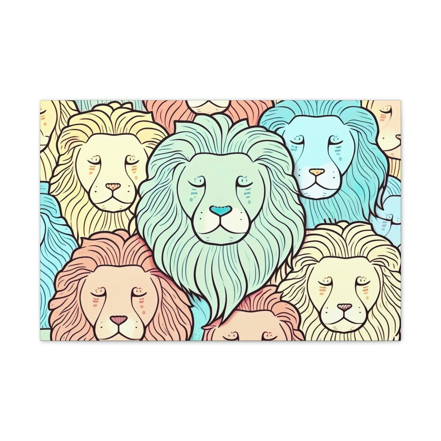 Lions Pastel Canvas Wall Art, Jungle Wall Art, Fun, Animal Art Print, Colourful Poster, Quirky Animal Wall Art