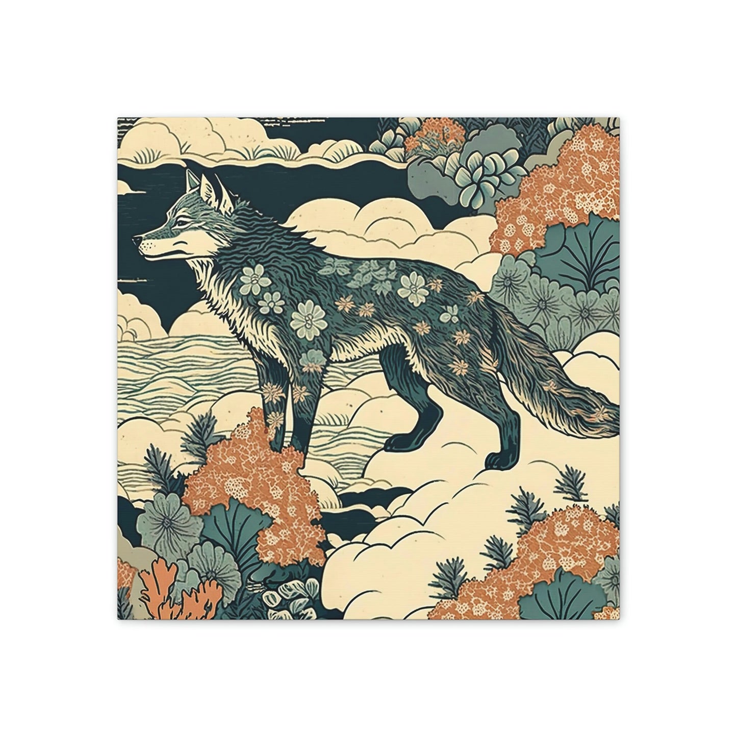 Floral Fox Canvas Wall Art, Wildlife Art Animal Wall Decor, Floral Decor Fox Wall Art, Nature Flowers Wall Art, Housewarming Gift