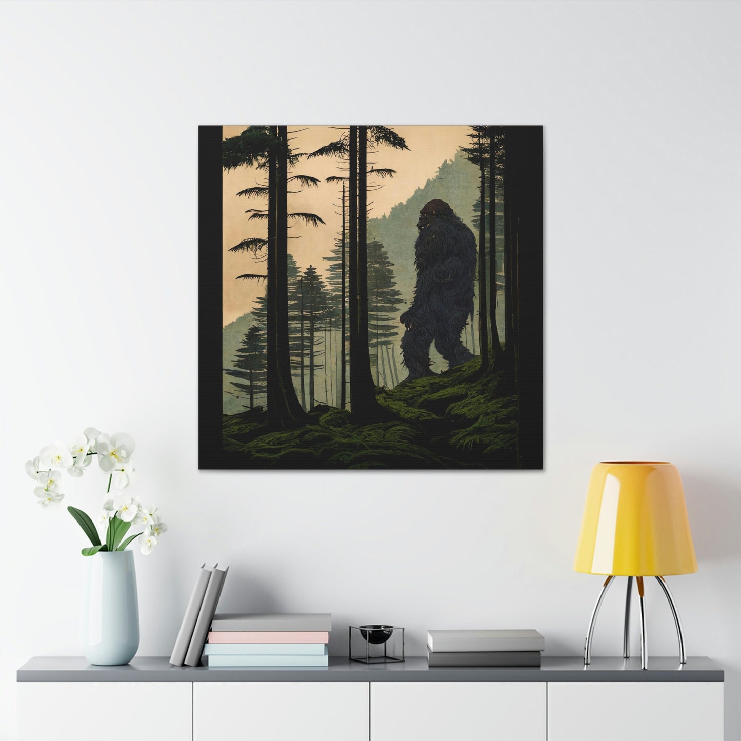 Sasquatch Forest Giant Wall Art, Large Canvas Print, Forest Painting On Canvas, Animal Wall Decor, Sasquatch Gifts Canvas