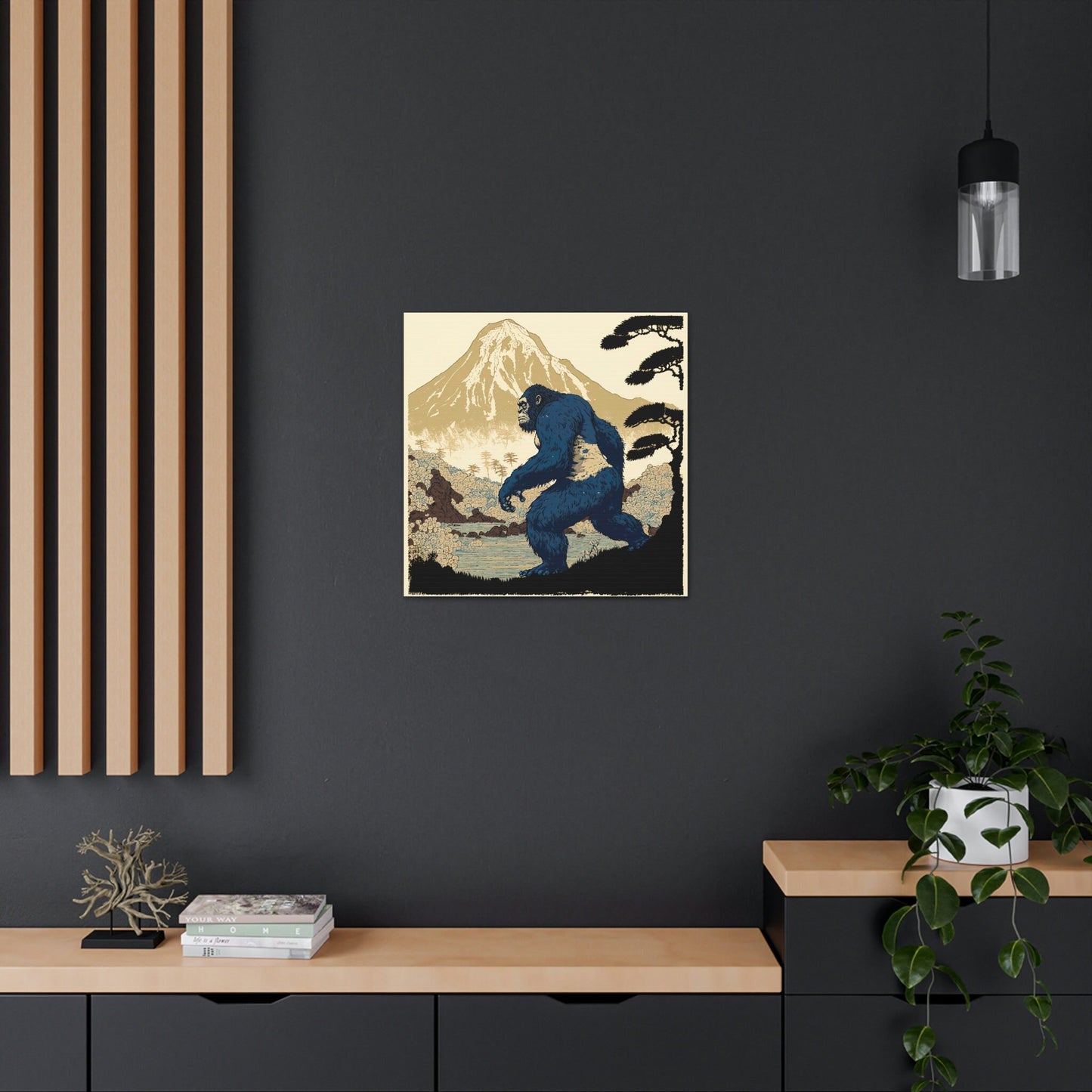 Sasquatch Japan Animal Wall Decor, Mountain Painting On Canvas, Above Bed Wall Decor, Sasquatch Gifts Canvas