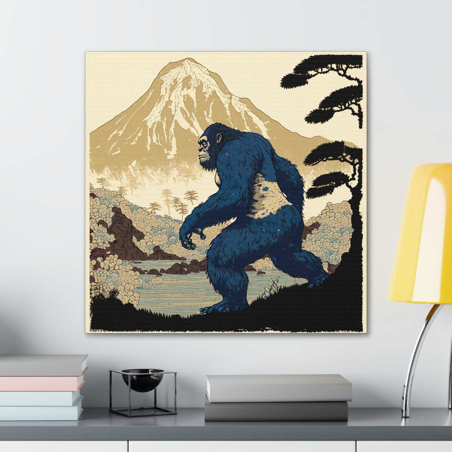 Sasquatch Japan Animal Wall Decor, Mountain Painting On Canvas, Above Bed Wall Decor, Sasquatch Gifts Canvas
