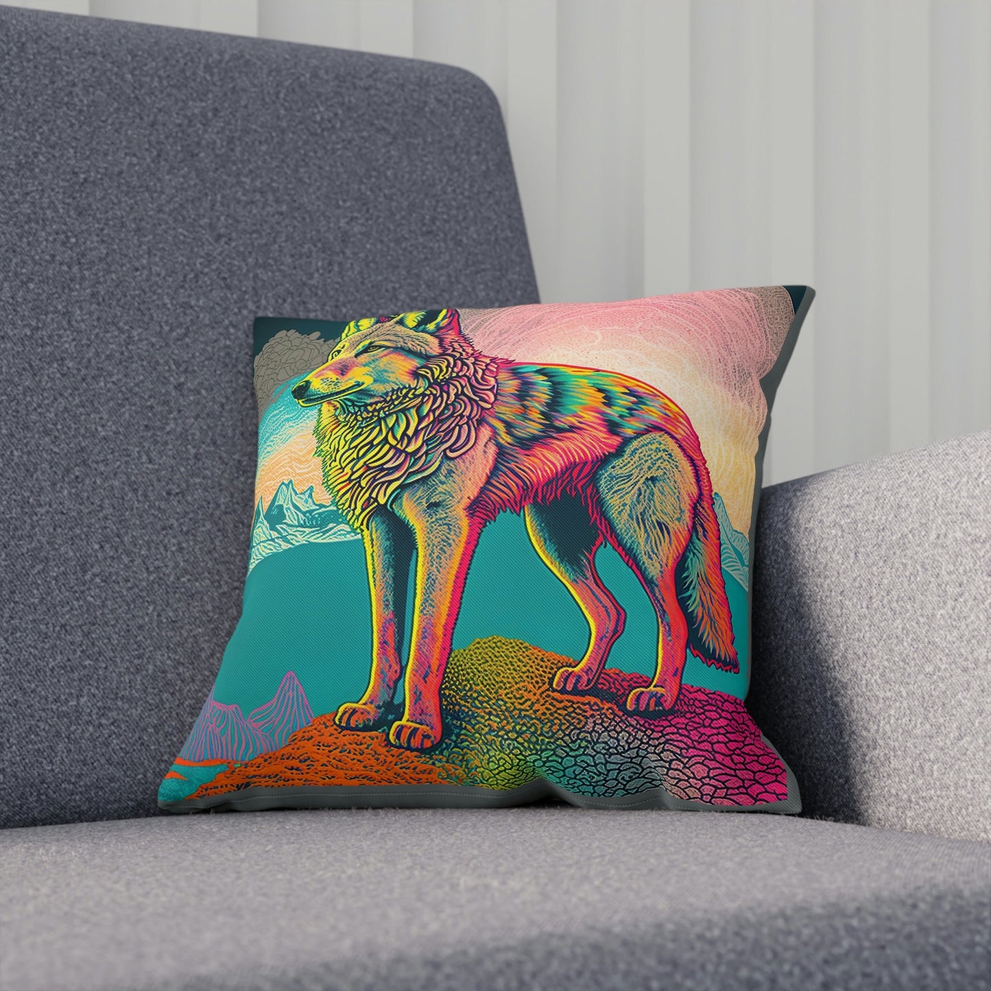 Coyote Cushion, Forest Animals Square Pillow, Decorative Sofa Pillows, Farmhouse Couch Pillow, Coyote Print Pillow