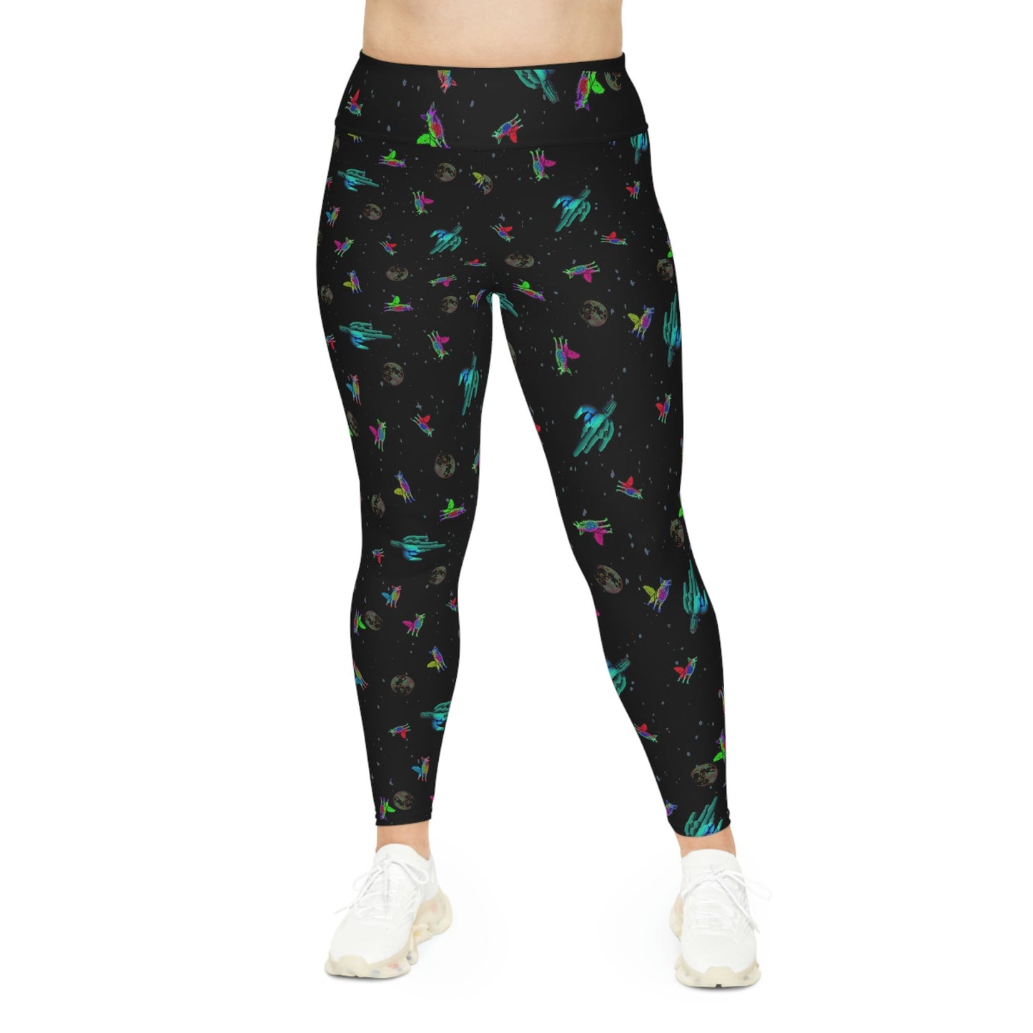 Coyote Space Cactus Spandex Leggings for Women, Wolf Howling Printed Leggings, Moon Leggings, Yoga Fitness Leggings