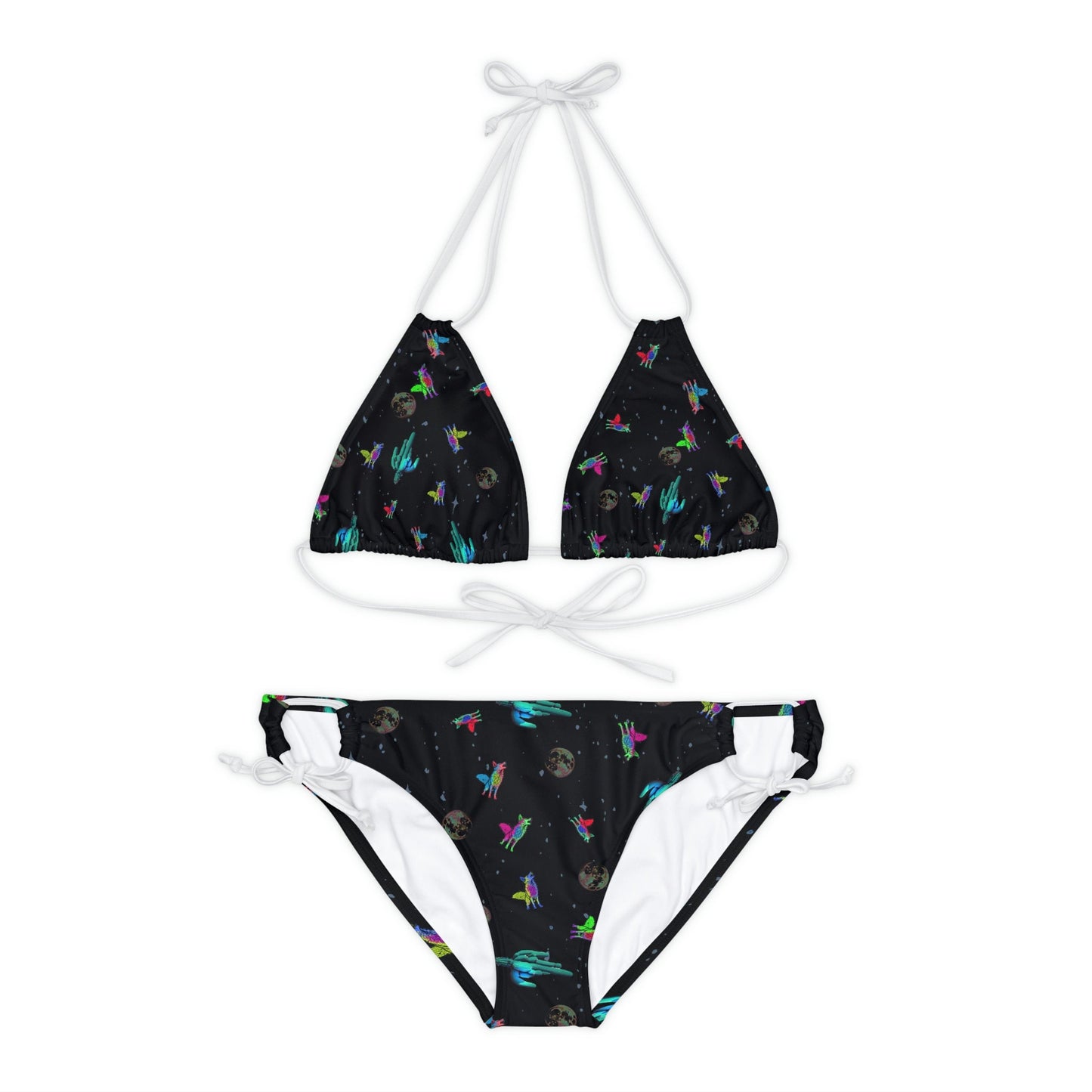 Coyote String Bikini Set, Space and Cactus Print Strappy Bikini Set, Girls Sexy Beach Bikini, Two Piece Animal Print Bikini