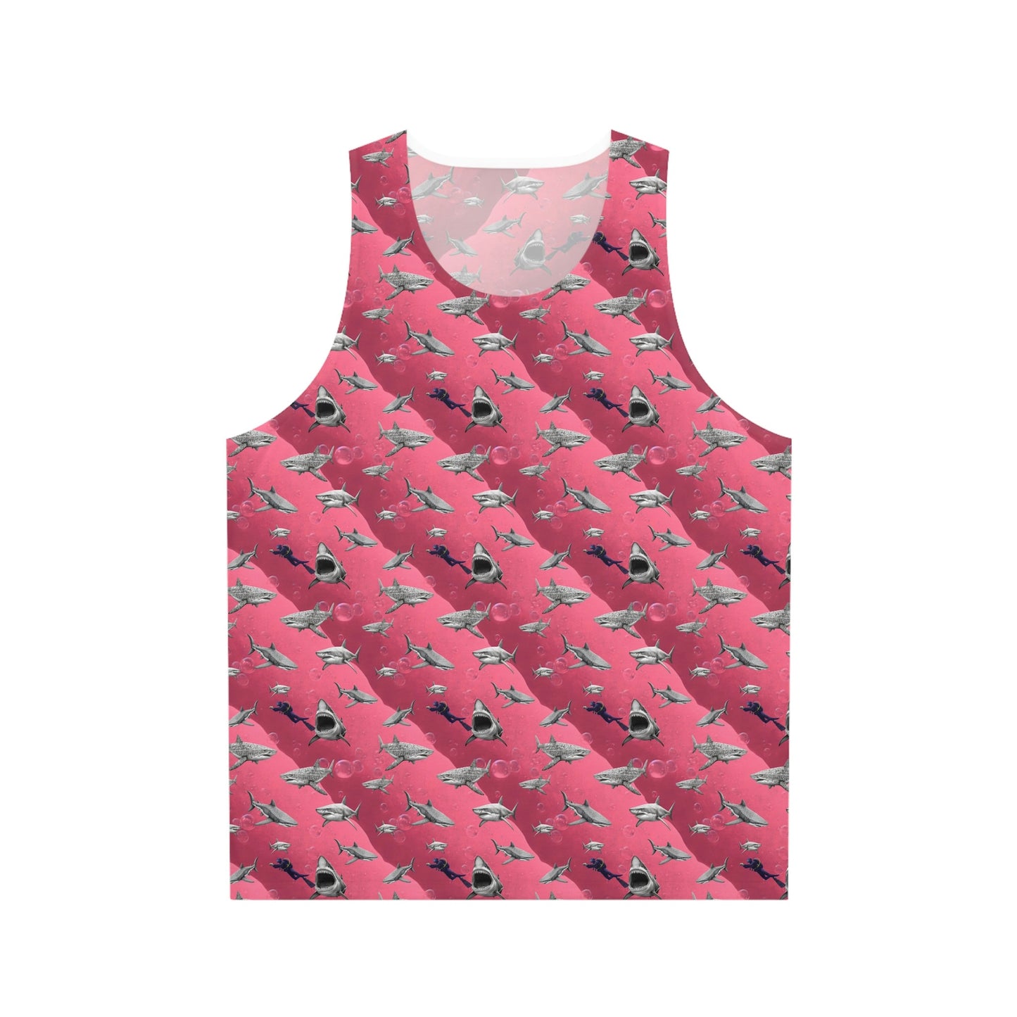 Pink Sea Shark Tank Top, Scuba Diving Muscle Shirt, Summer Workout Tank Top, Pink Fitness Shirt, Sleeveless Shirt, Gym Top