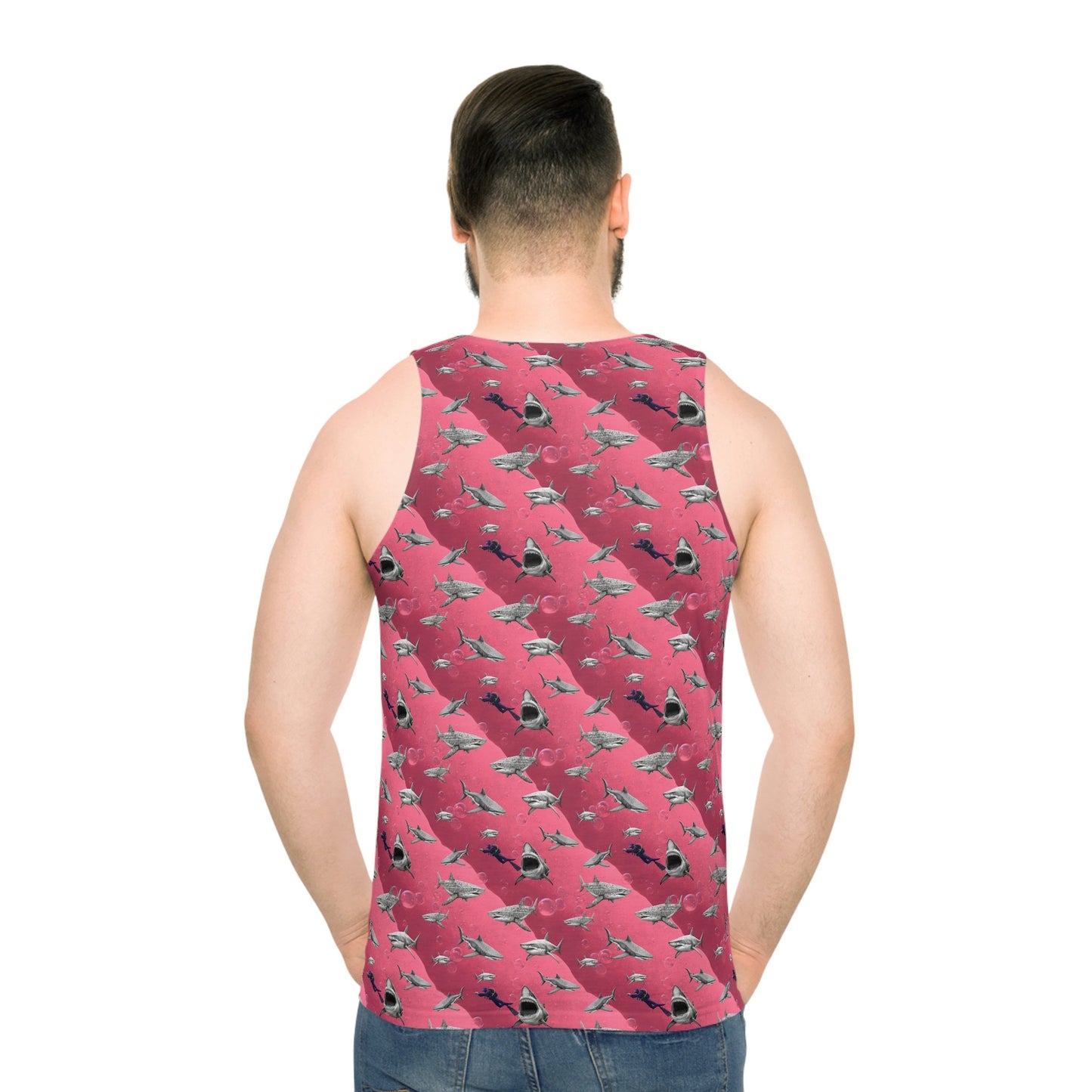 Pink Sea Shark Tank Top, Scuba Diving Muscle Shirt, Summer Workout Tank Top, Pink Fitness Shirt, Sleeveless Shirt, Gym Top
