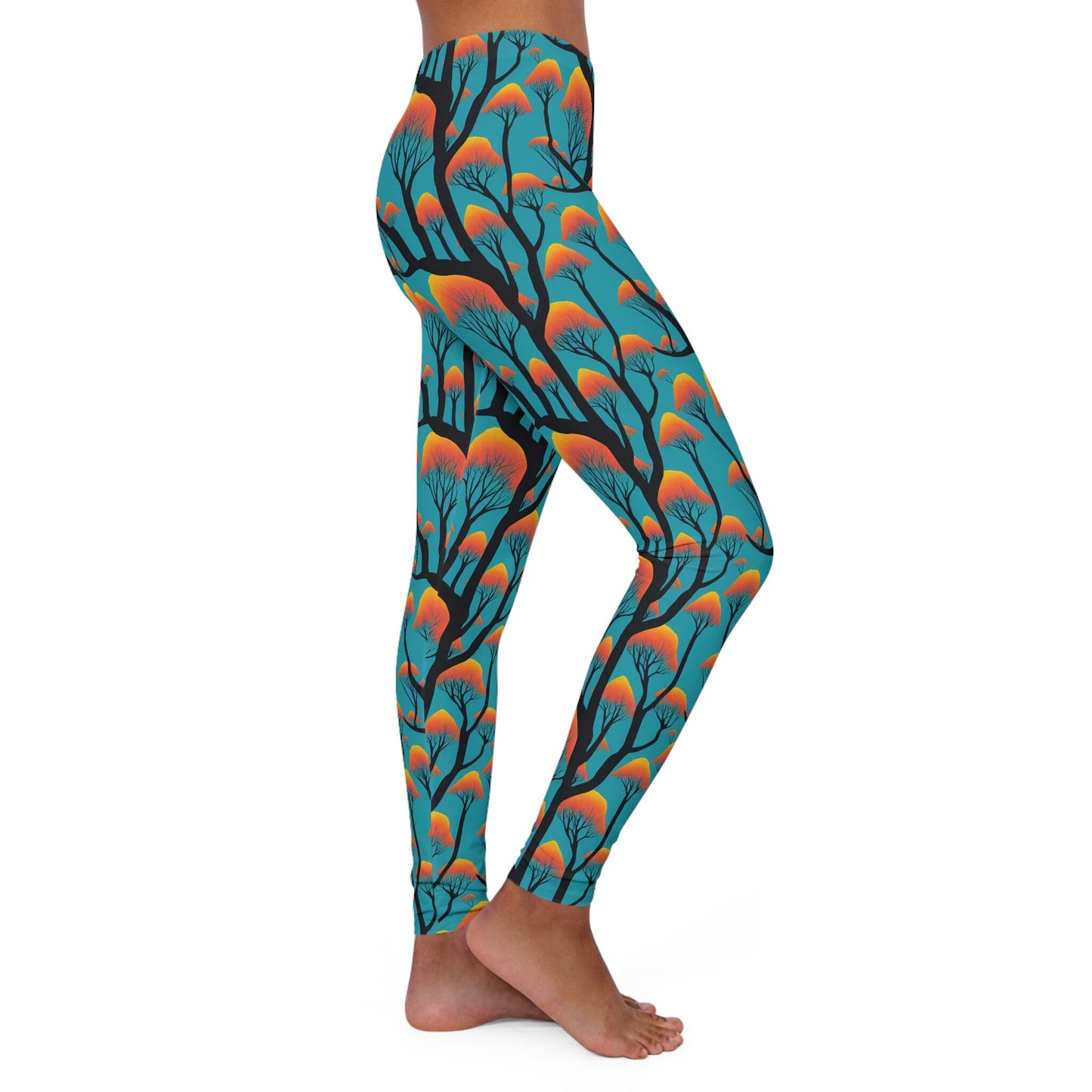 Orange Forest Women's Spandex Leggings, Yoga Leggings, Printed Tree Leggings, Fitness Leggings for Women, Gym Leggings