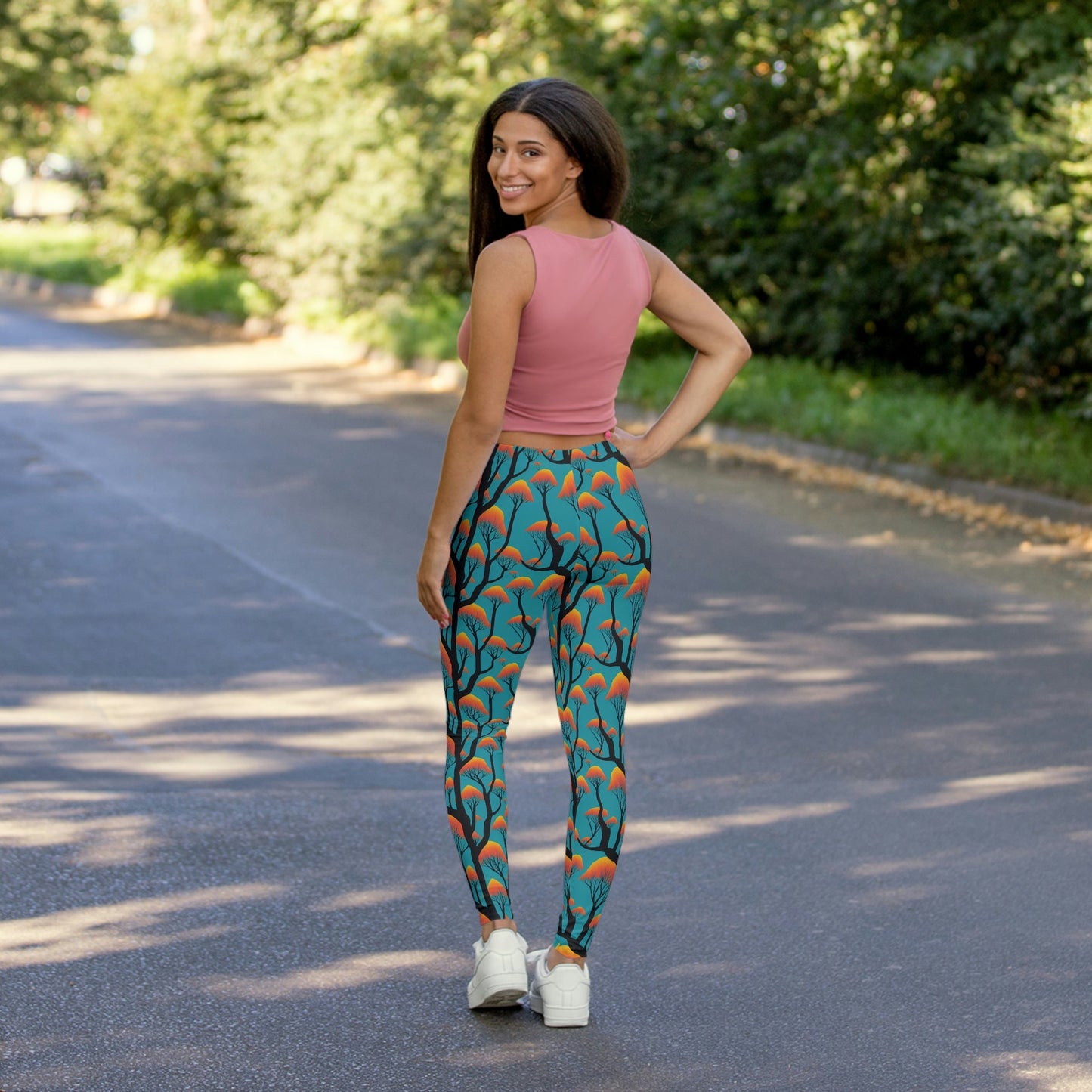 Orange Forest Women's Spandex Leggings, Yoga Leggings, Printed Tree Leggings, Fitness Leggings for Women, Gym Leggings