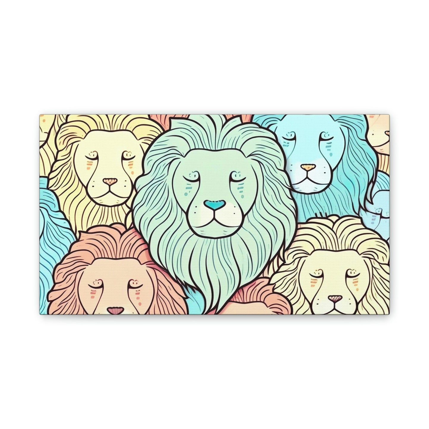 Lions Pastel Canvas Wall Art, Jungle Wall Art, Fun, Animal Art Print, Colourful Poster, Quirky Animal Wall Art