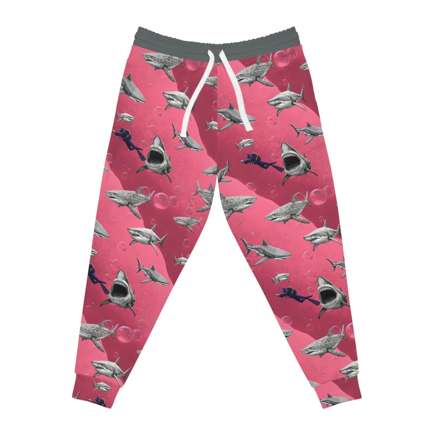 Pink Sea Shark Mens Joggers, Scuba Diving High Waisted Joggers, Pink Mens Yoga Pants, Athletic Clothing Streetwear Pants
