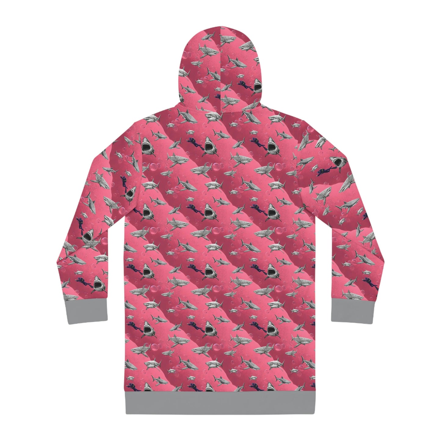Shark Pink Hoodie Dress, Sea Scuba Women Hoodie Dress, Aesthetic Hoodie With Pocket, Sea Life Hoodie Winter Clothing